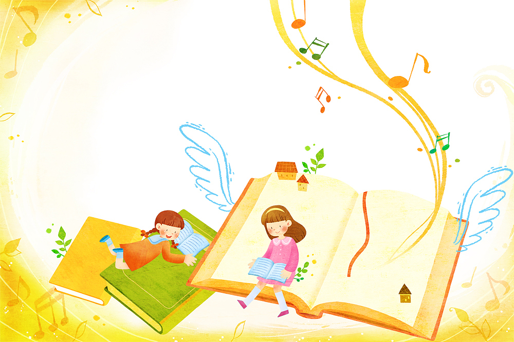 two girls reading book on huge books