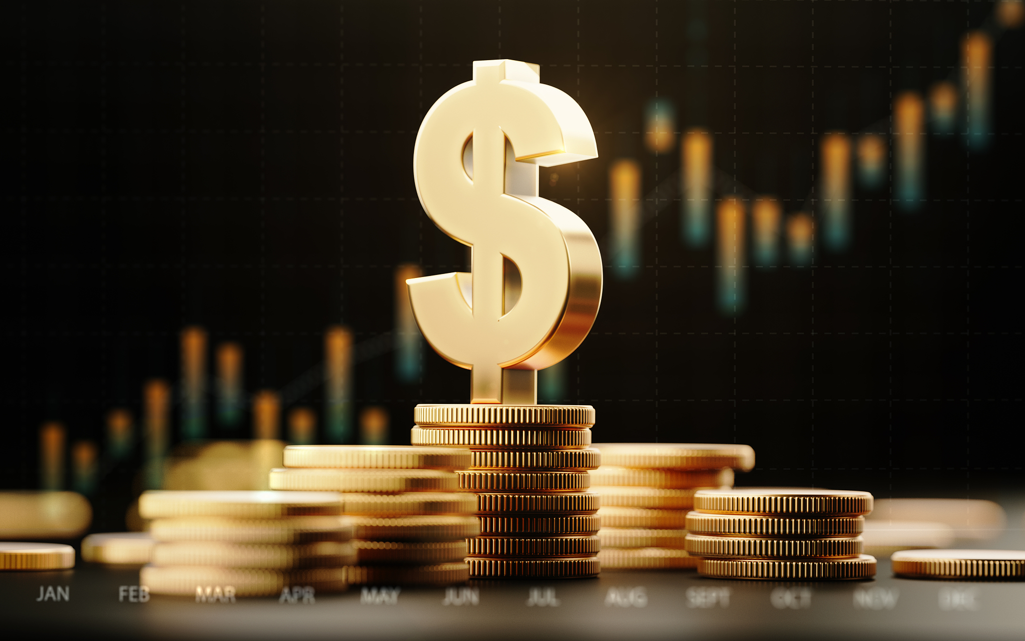 american dollar symbol with financial chart over dark background