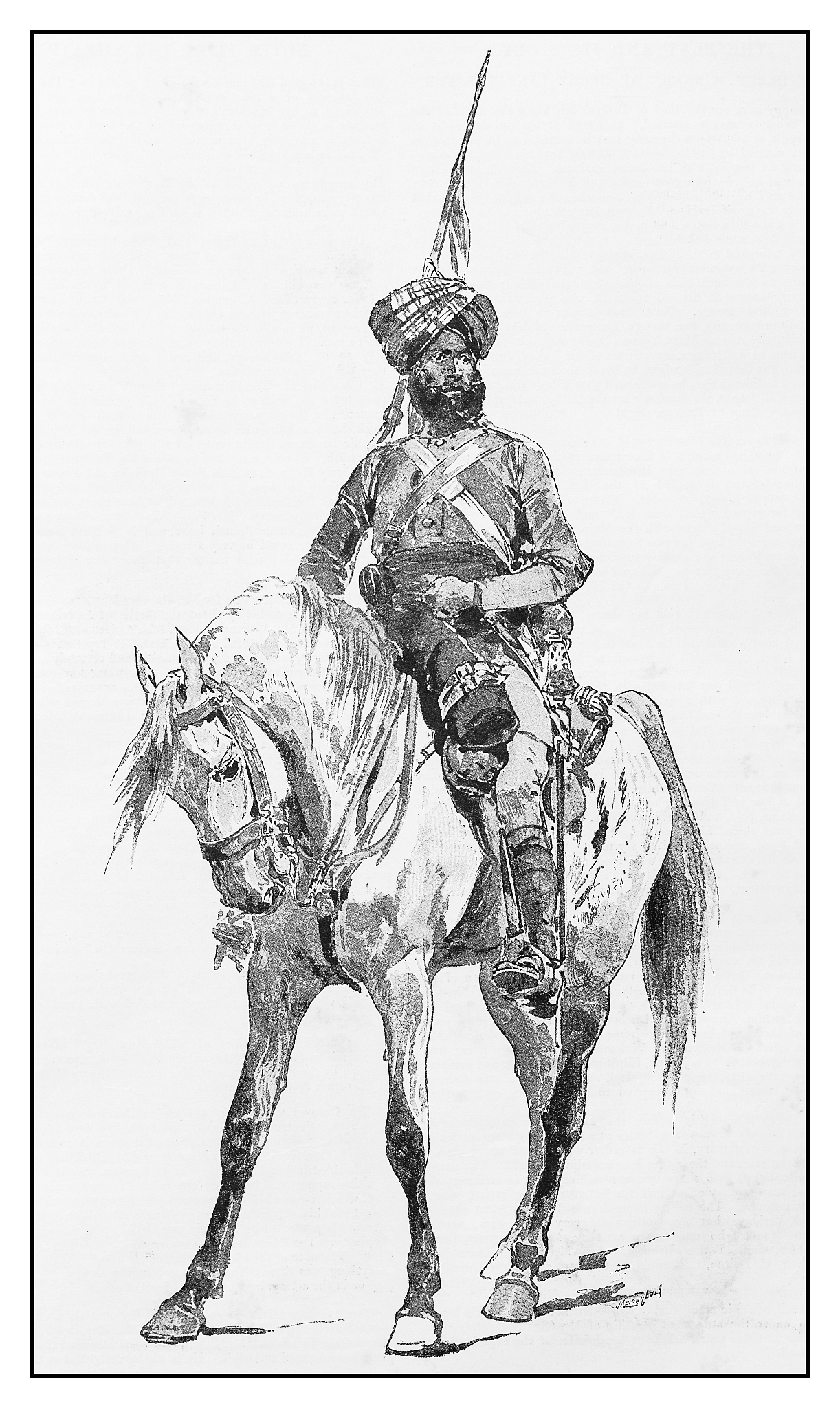 antique illustration: man on horse