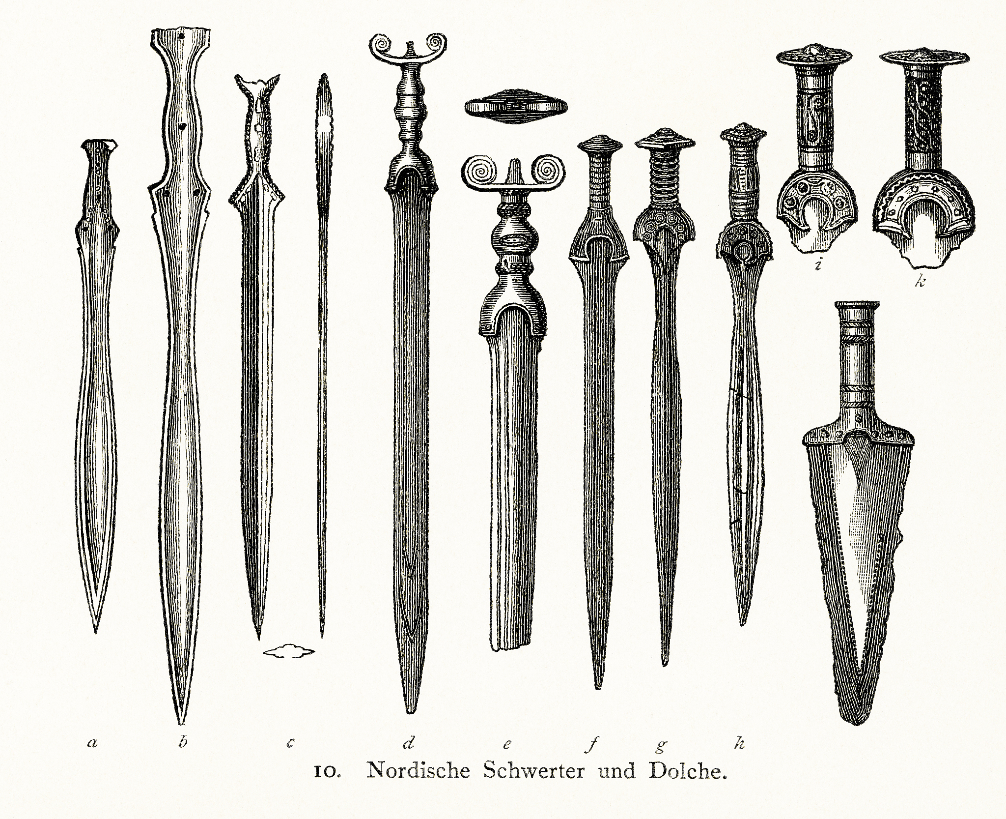 woodcut of ancient nordic swords and daggers