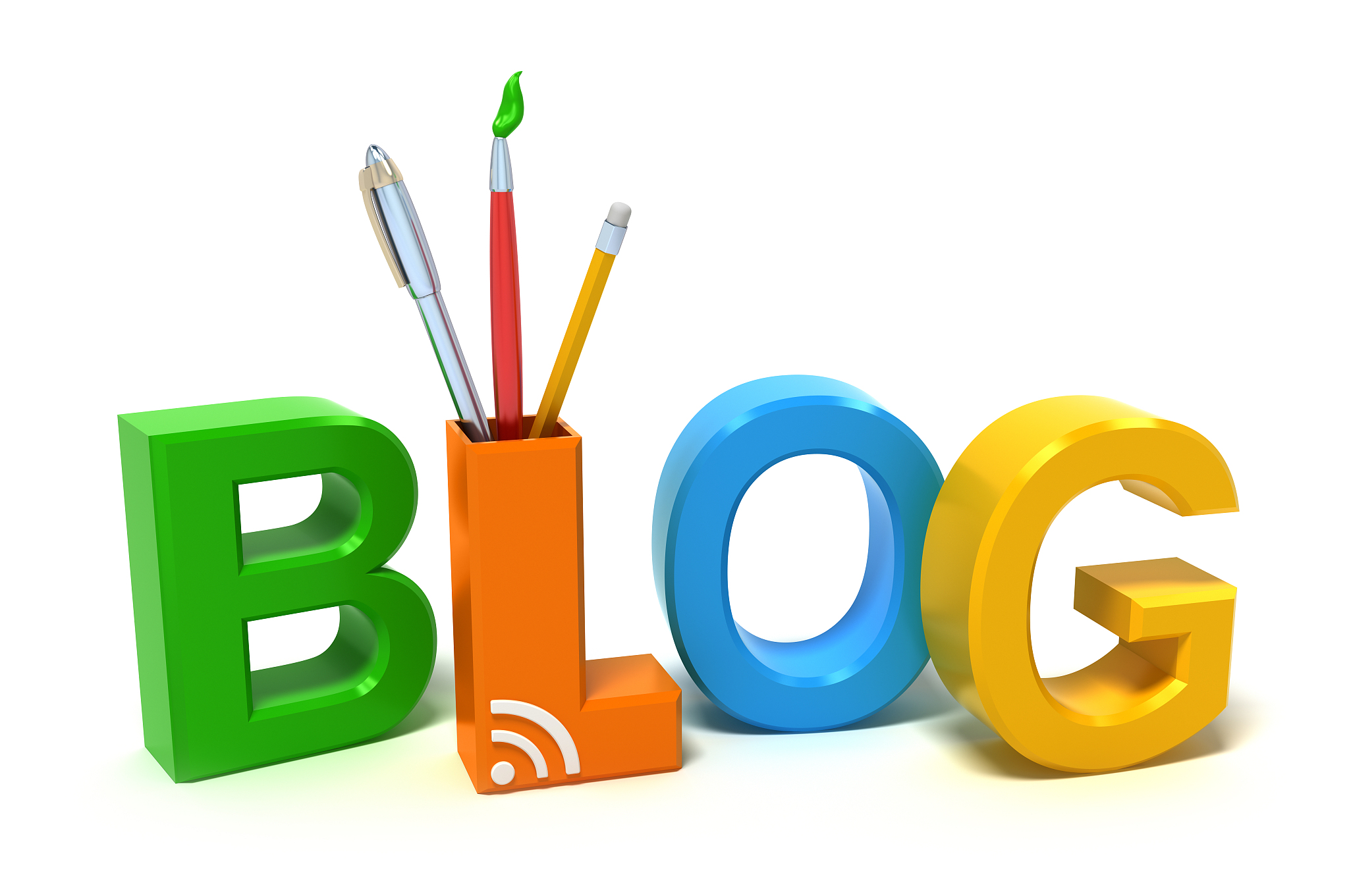 blog spelled in different colors with pencils in l