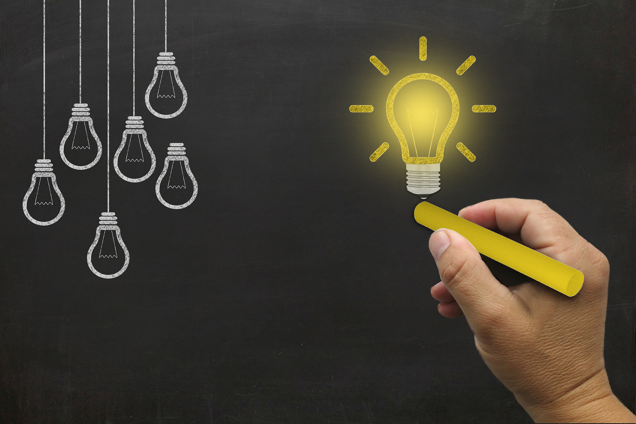 new creative idea light bulb different think blackboard drawing