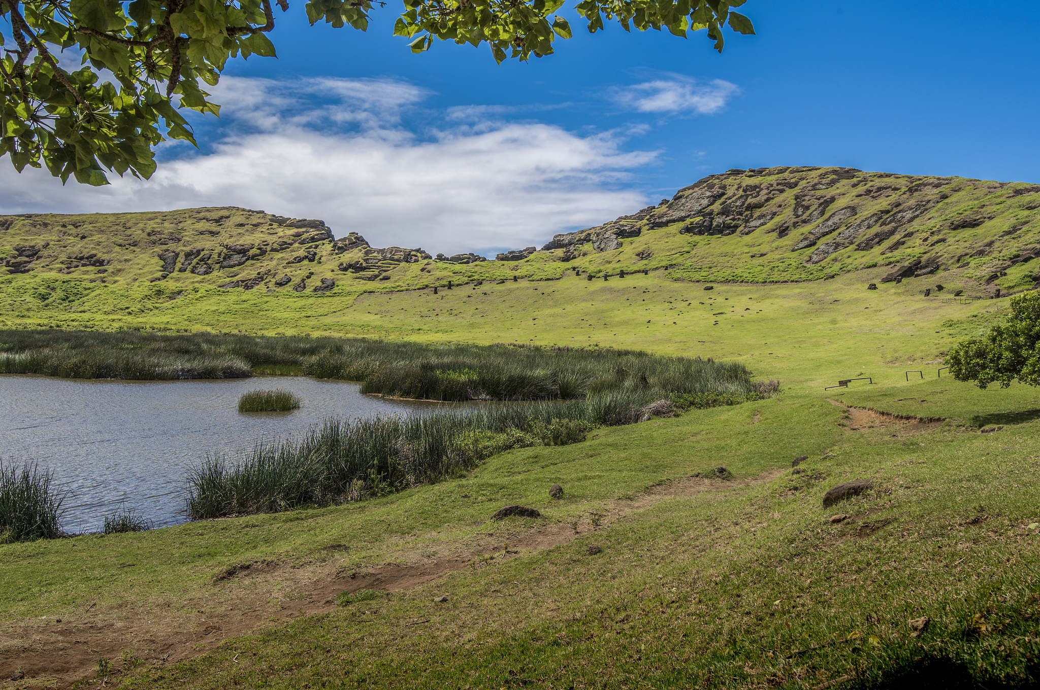 interior of the rano raraku volcano with underground moai