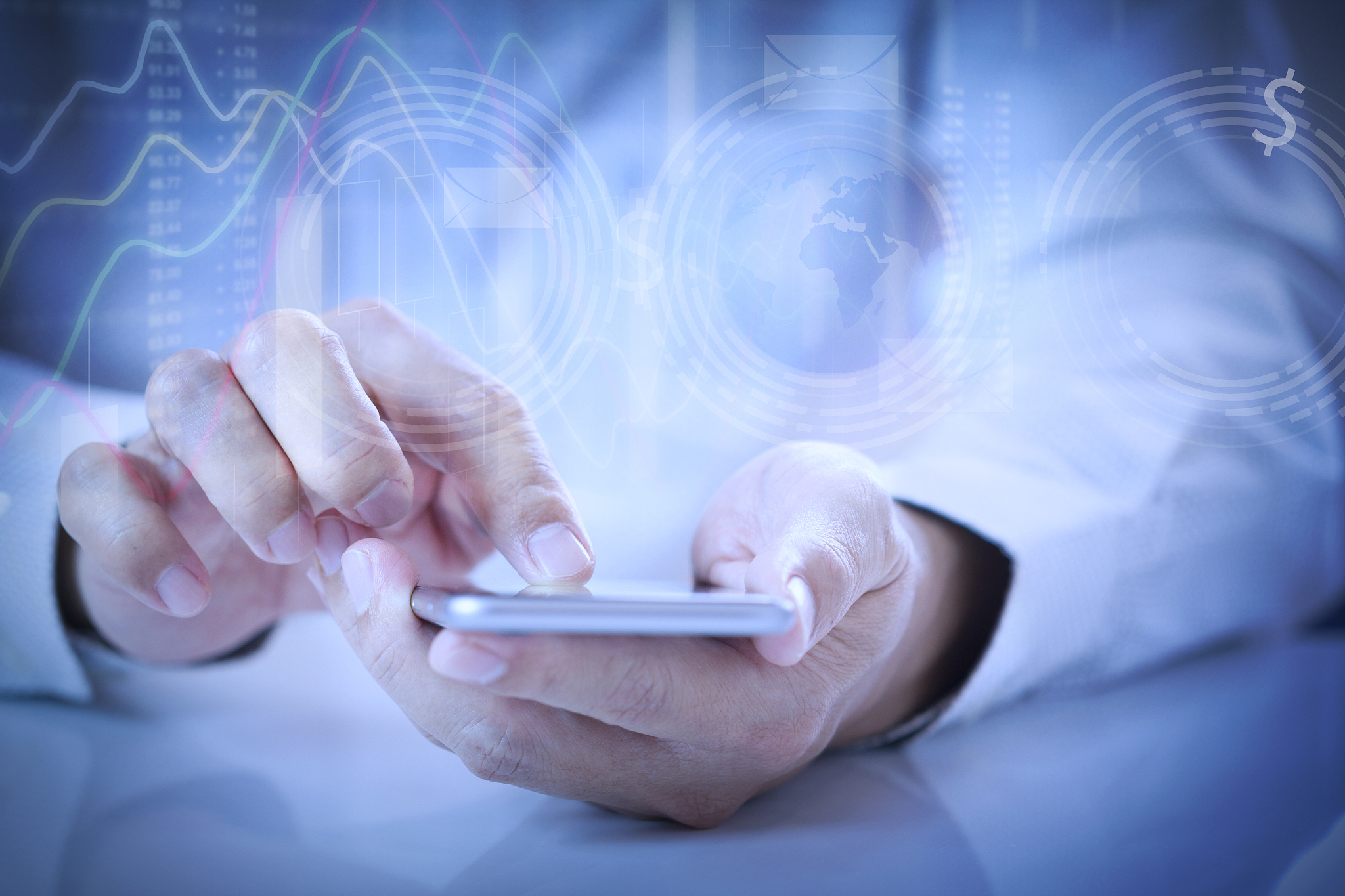 man using mobile application on smartphone