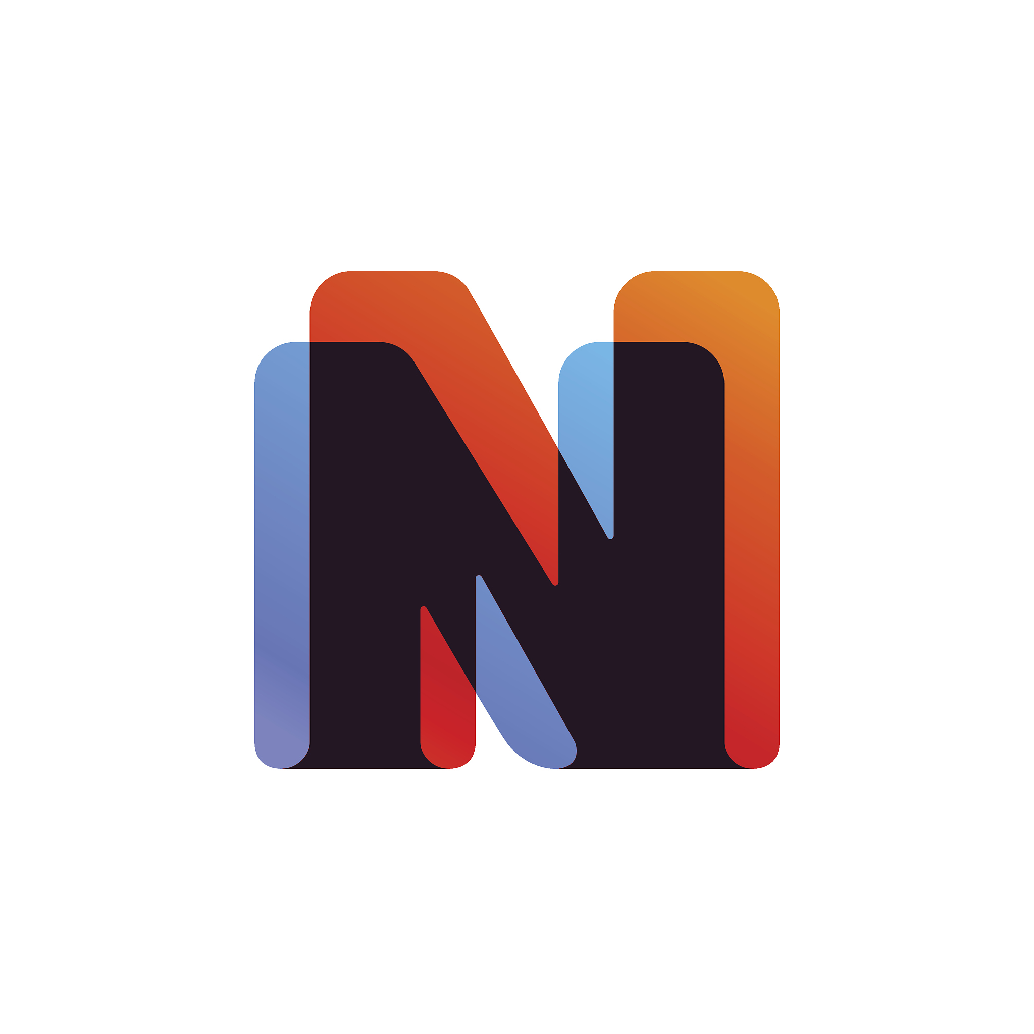 letter n icon formed by colorful overlay ribbon.