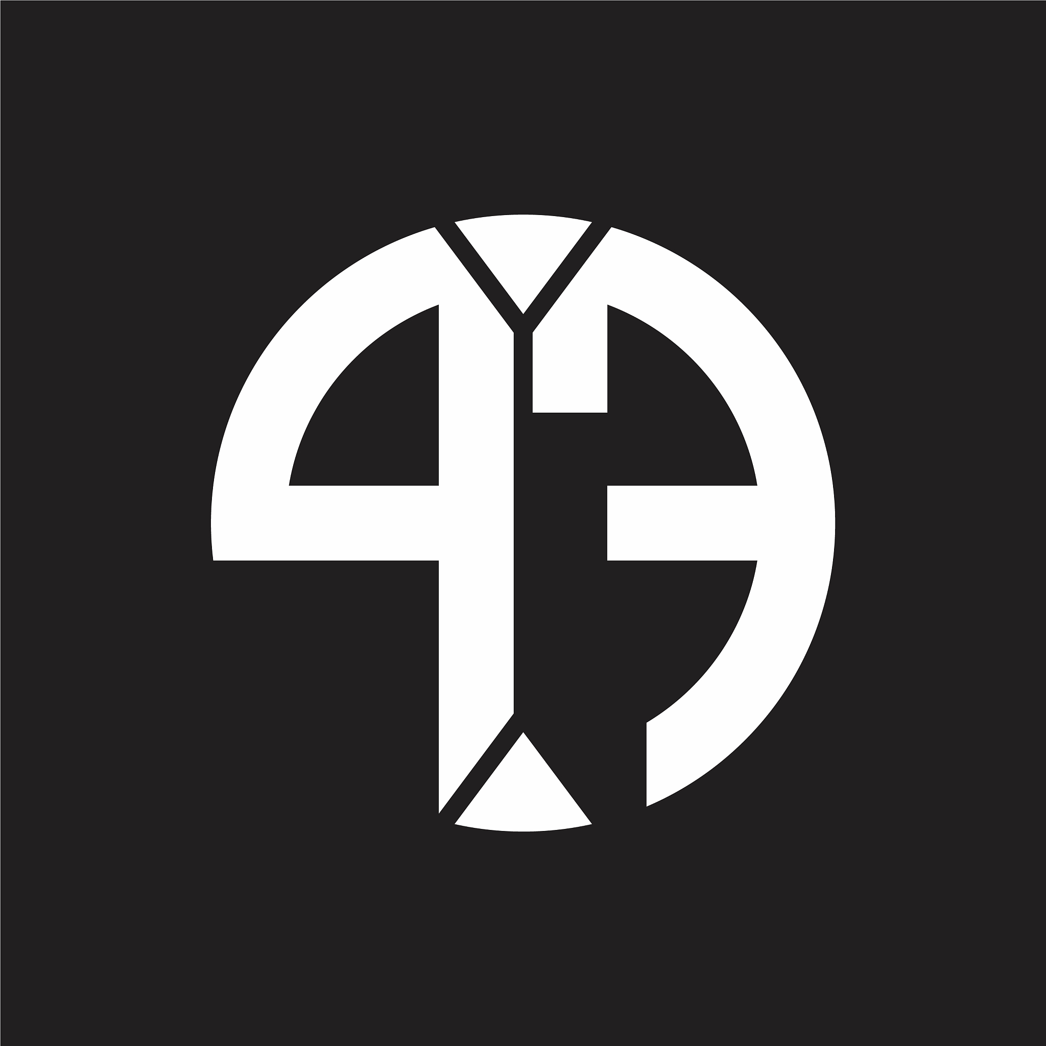 pf logo monogram with piece circle ribbon style