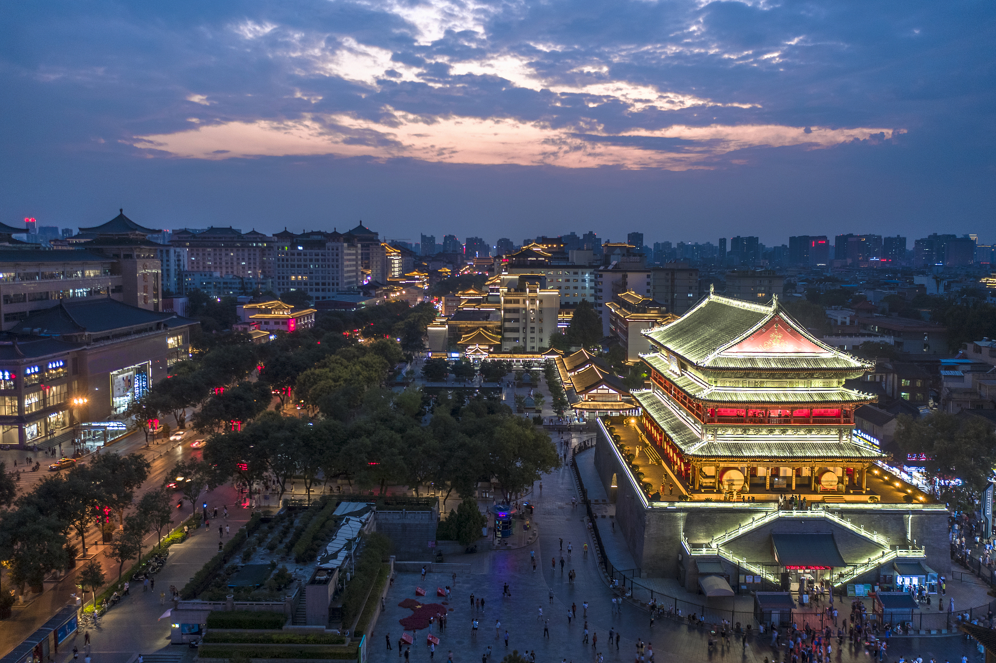 西安 鼓楼 夜景航拍