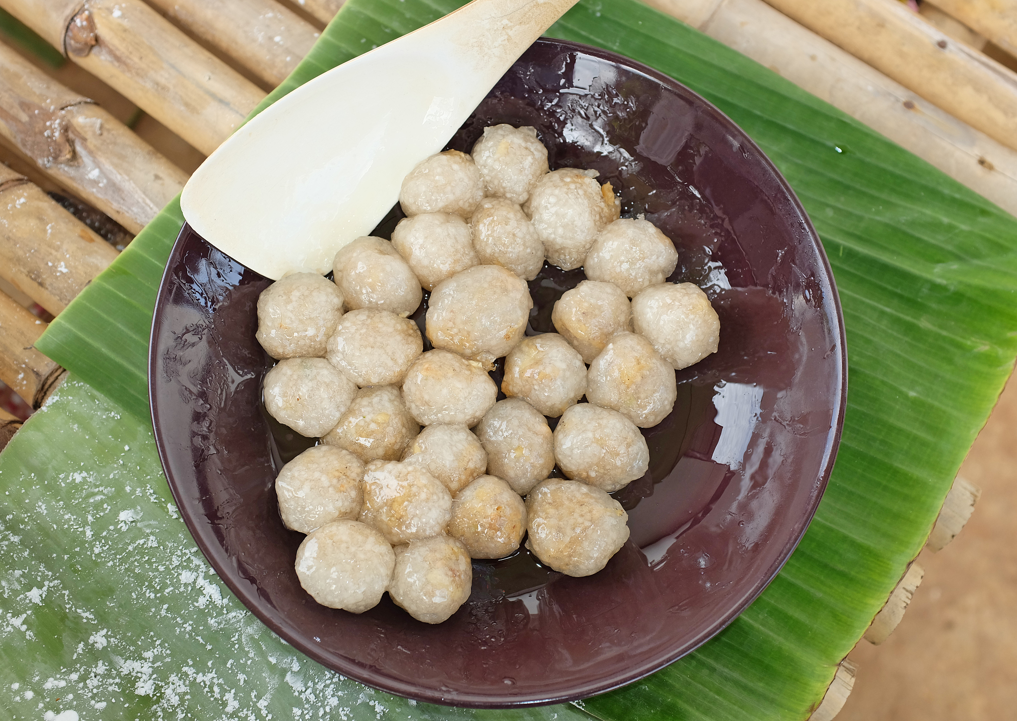 tapioca balls with pork filling, thai traditional dessert.
