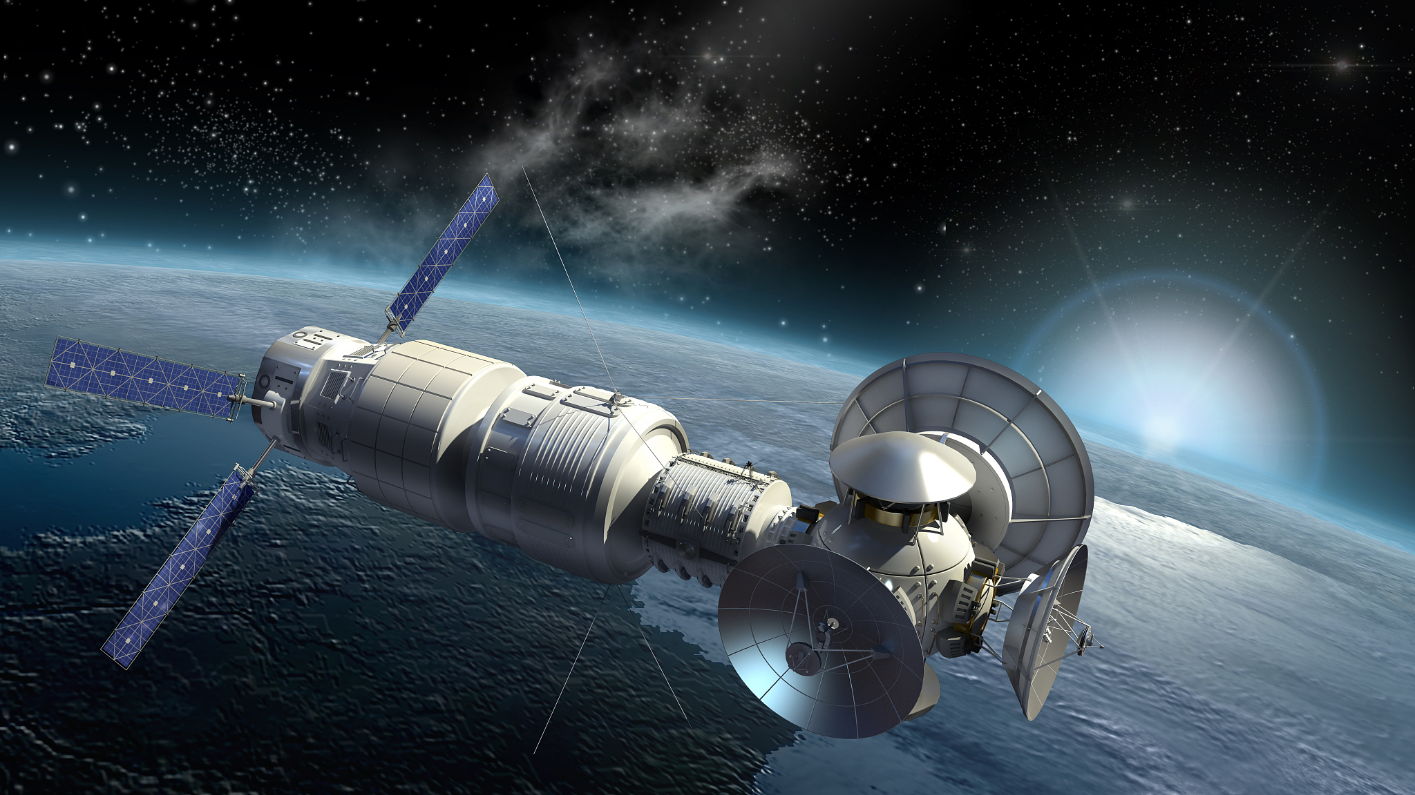 satellite, spacelab or spacecraft surveying earth