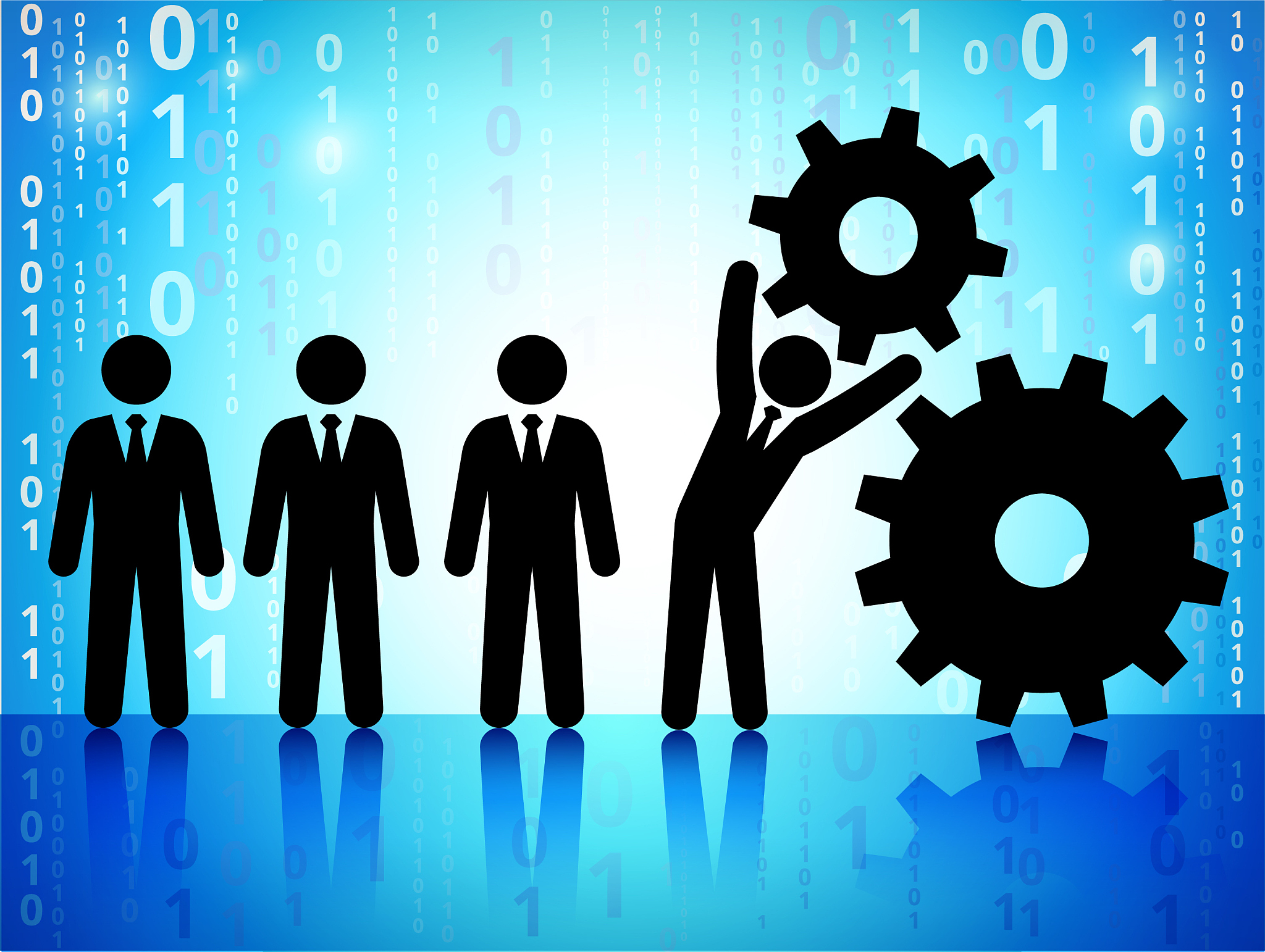 business and progress on binary code blue background