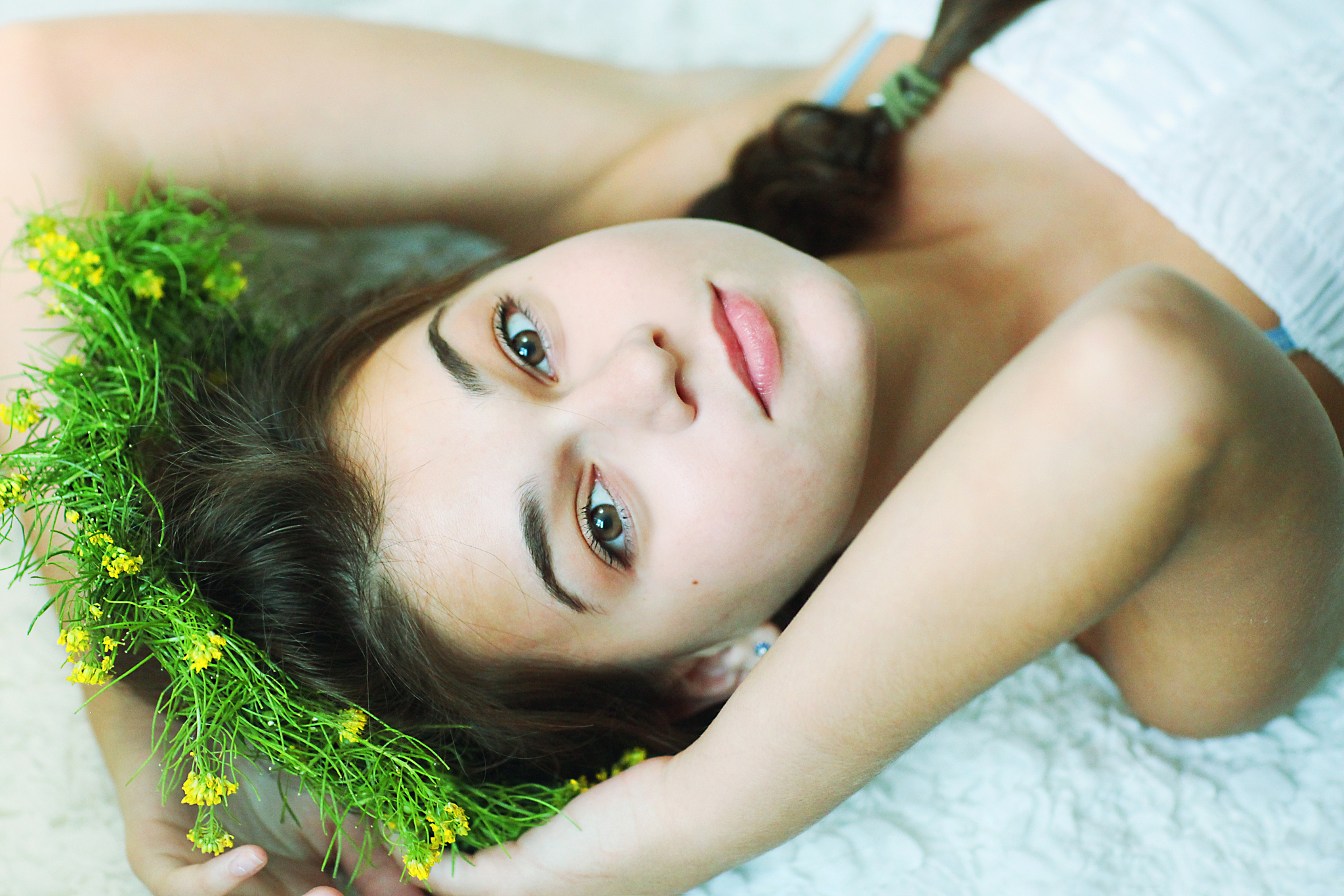woman with flowers in her hair