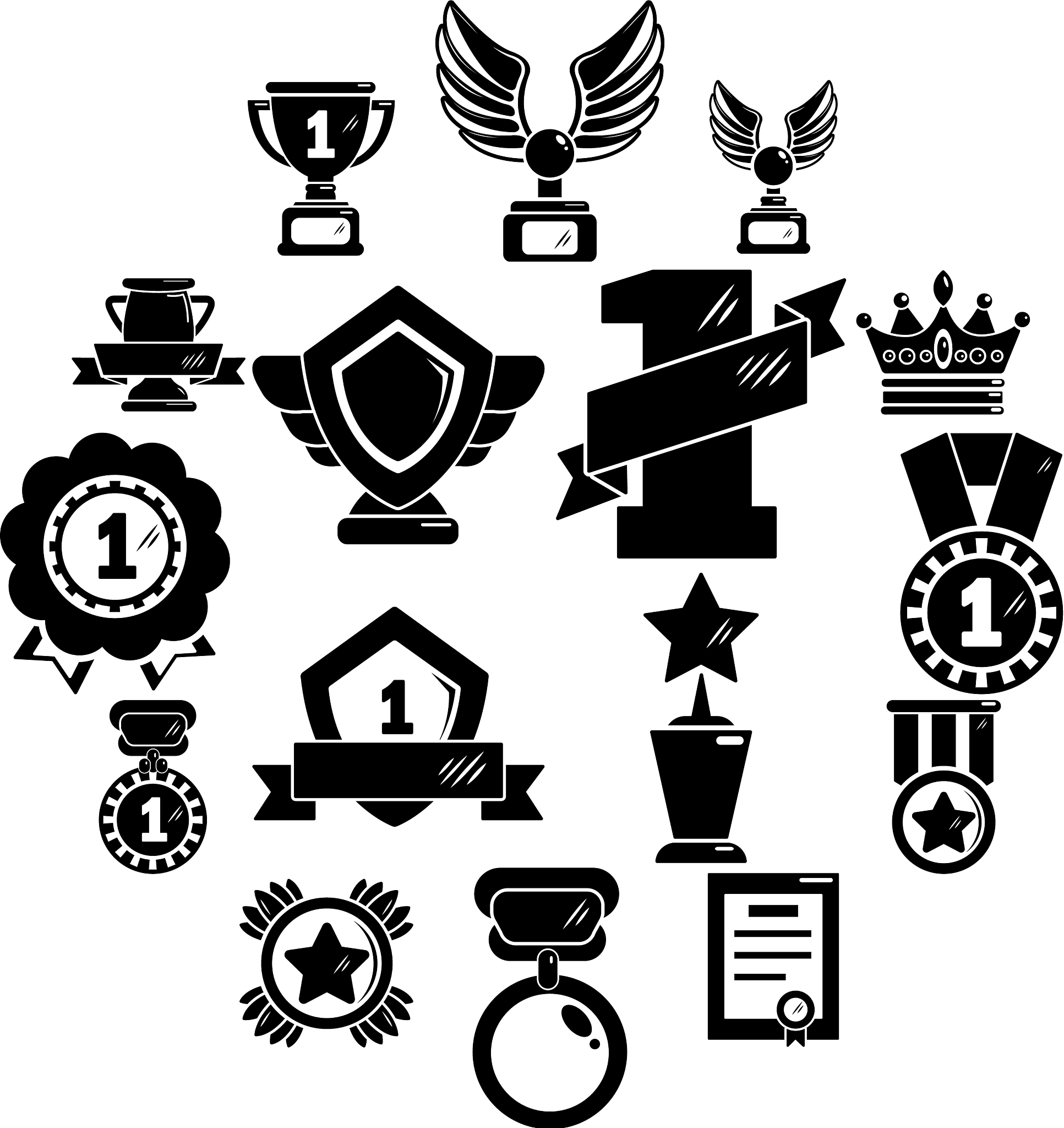 awards medals cups icons set simple style
