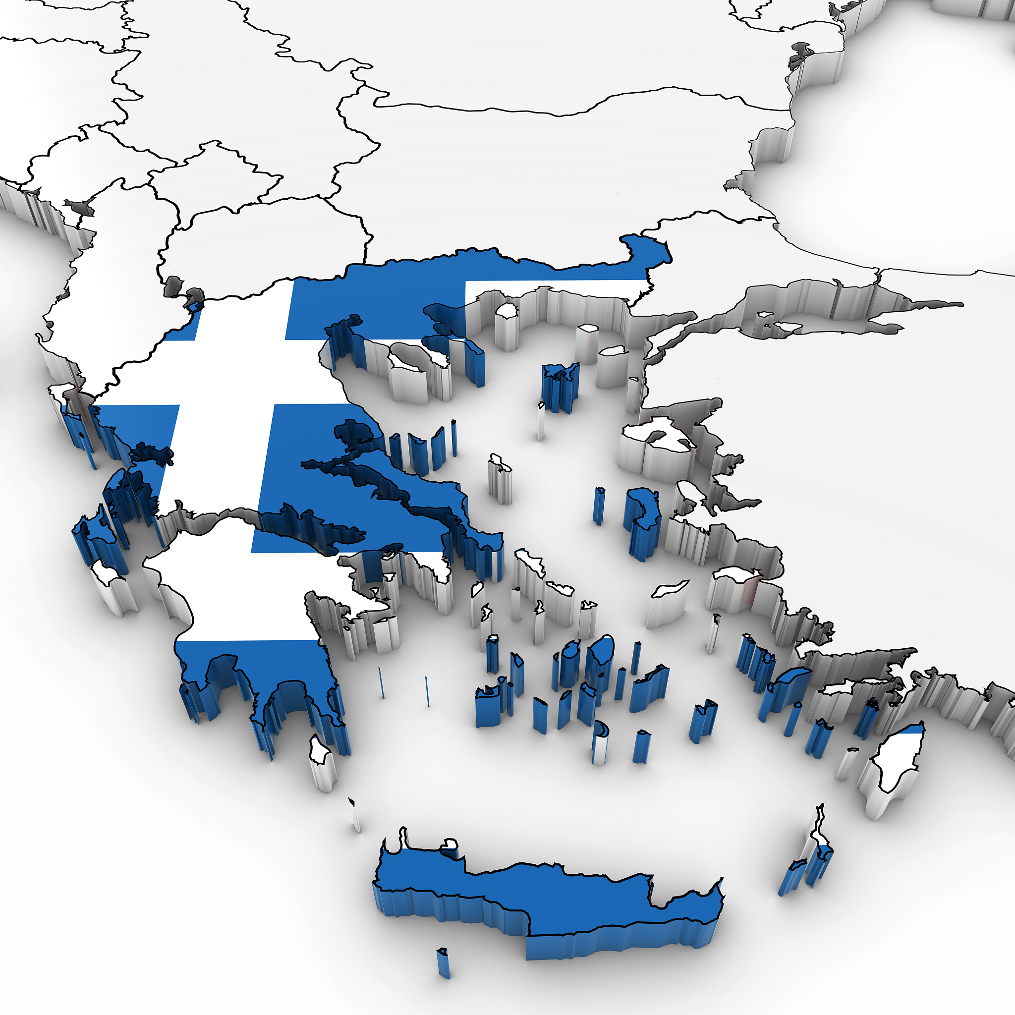 3d map of greece with greek flag on white background 3d illustra