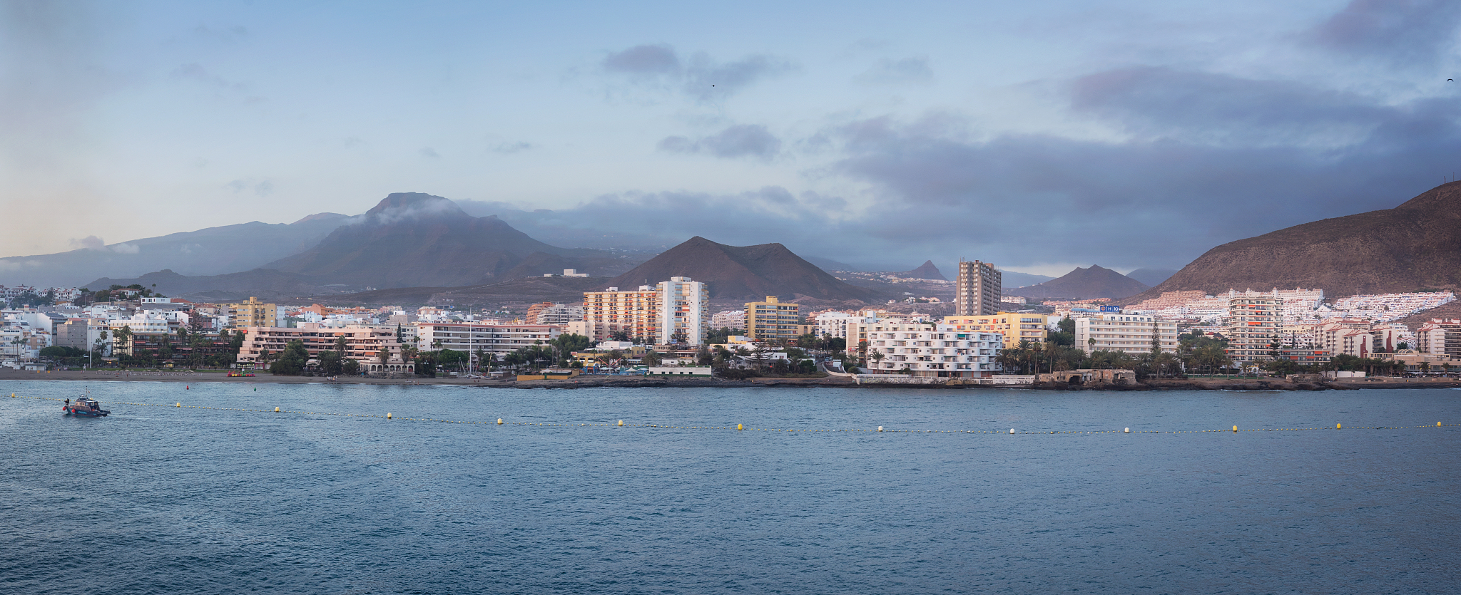 los cristianos coastline, tenerife, canary islands, spain.