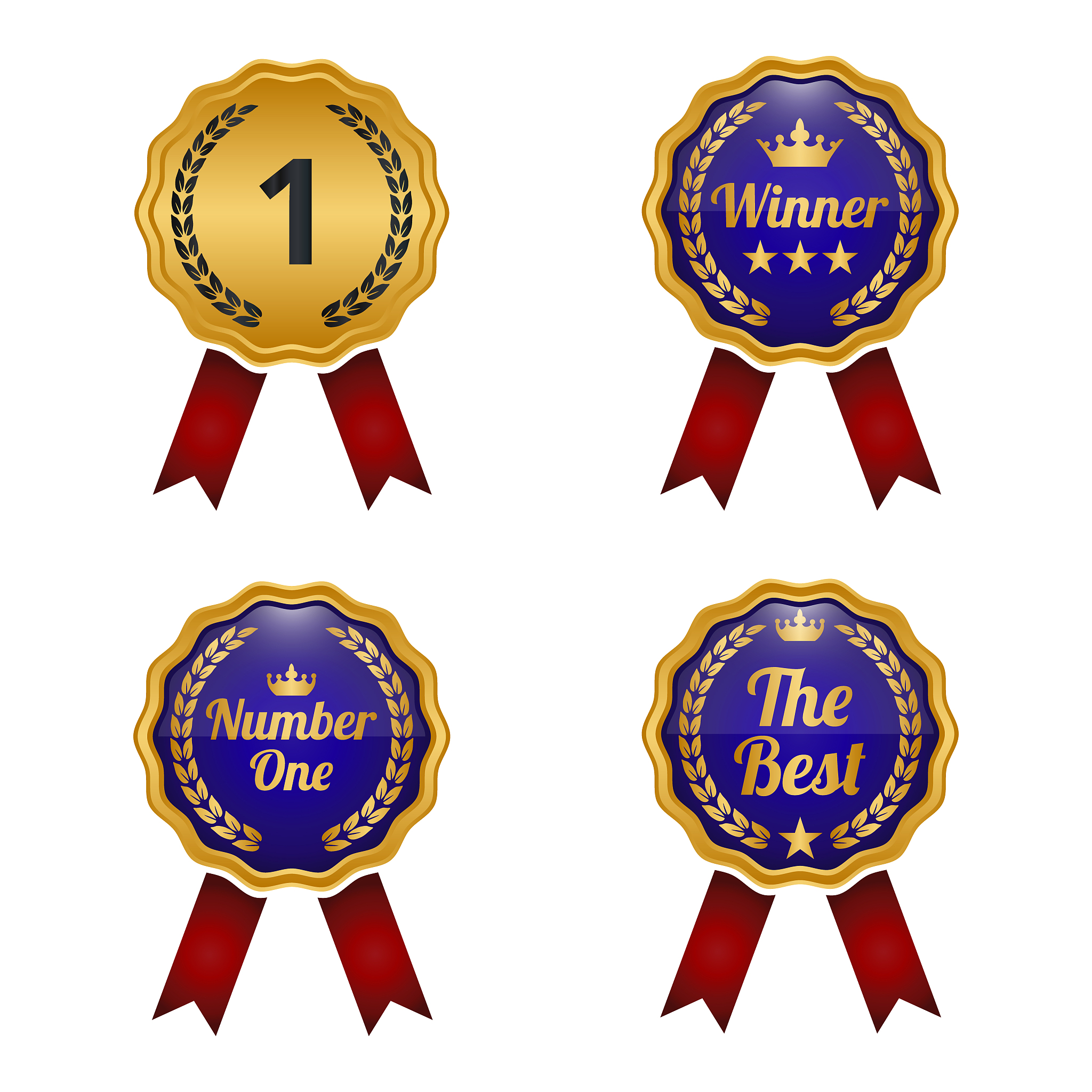 set of golden medals on white background.