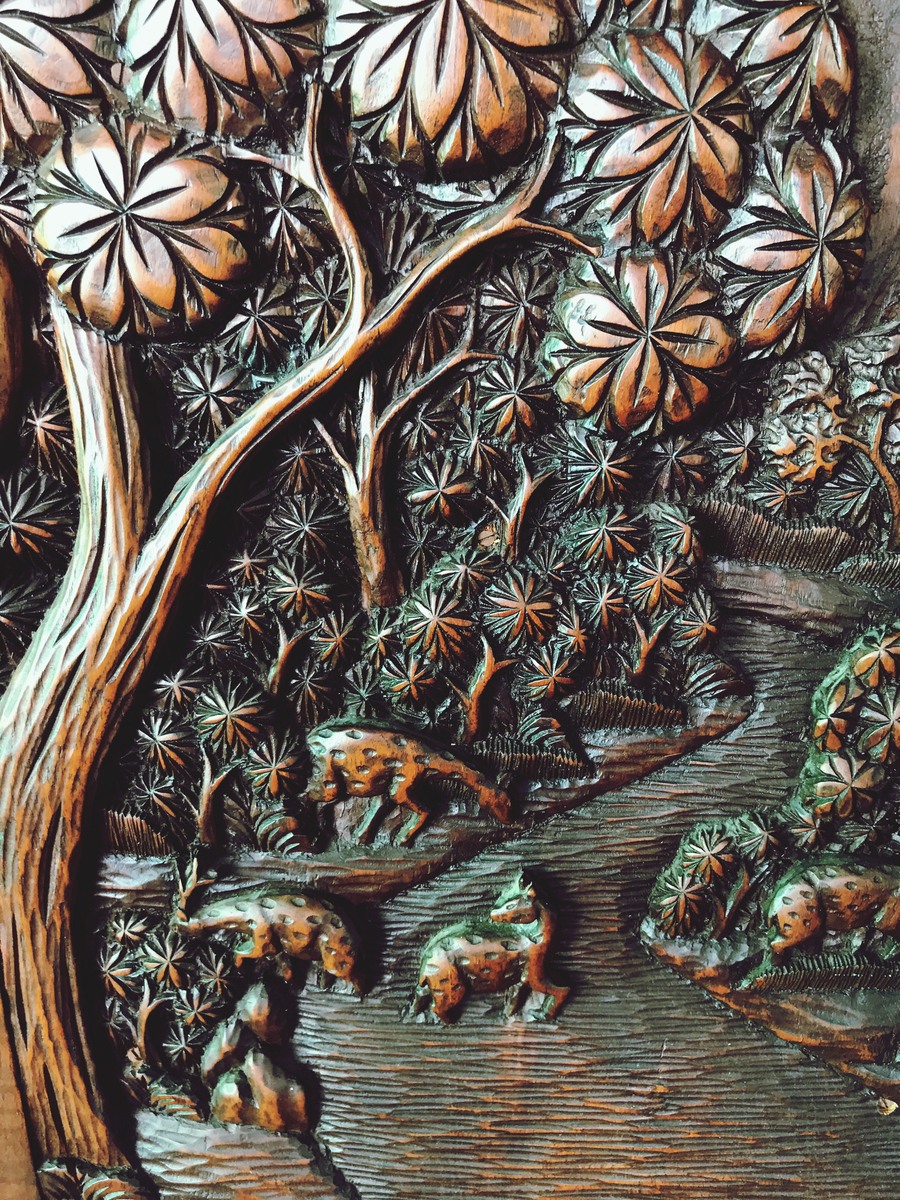 森林中的大象.手绘插图,油画