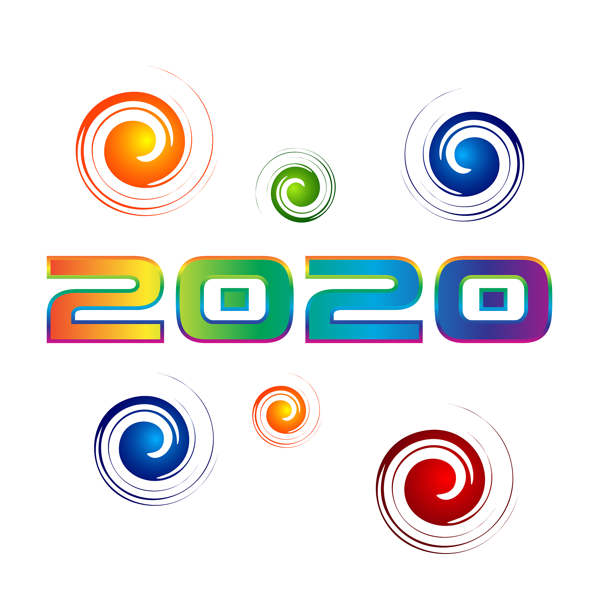 2020 colorful text isolated on black background