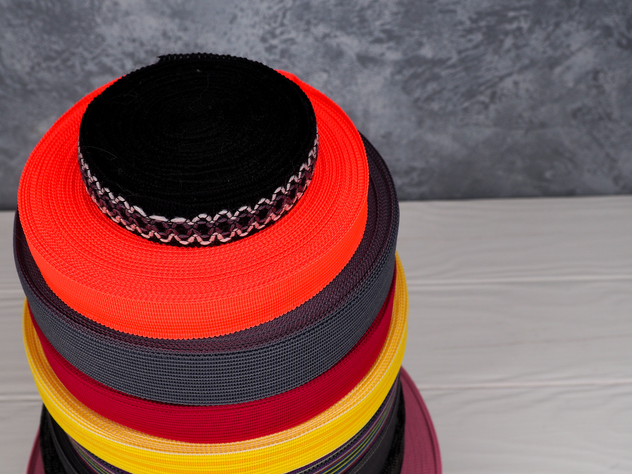 ribbon of different colors in coils, many multi-colored coils fo