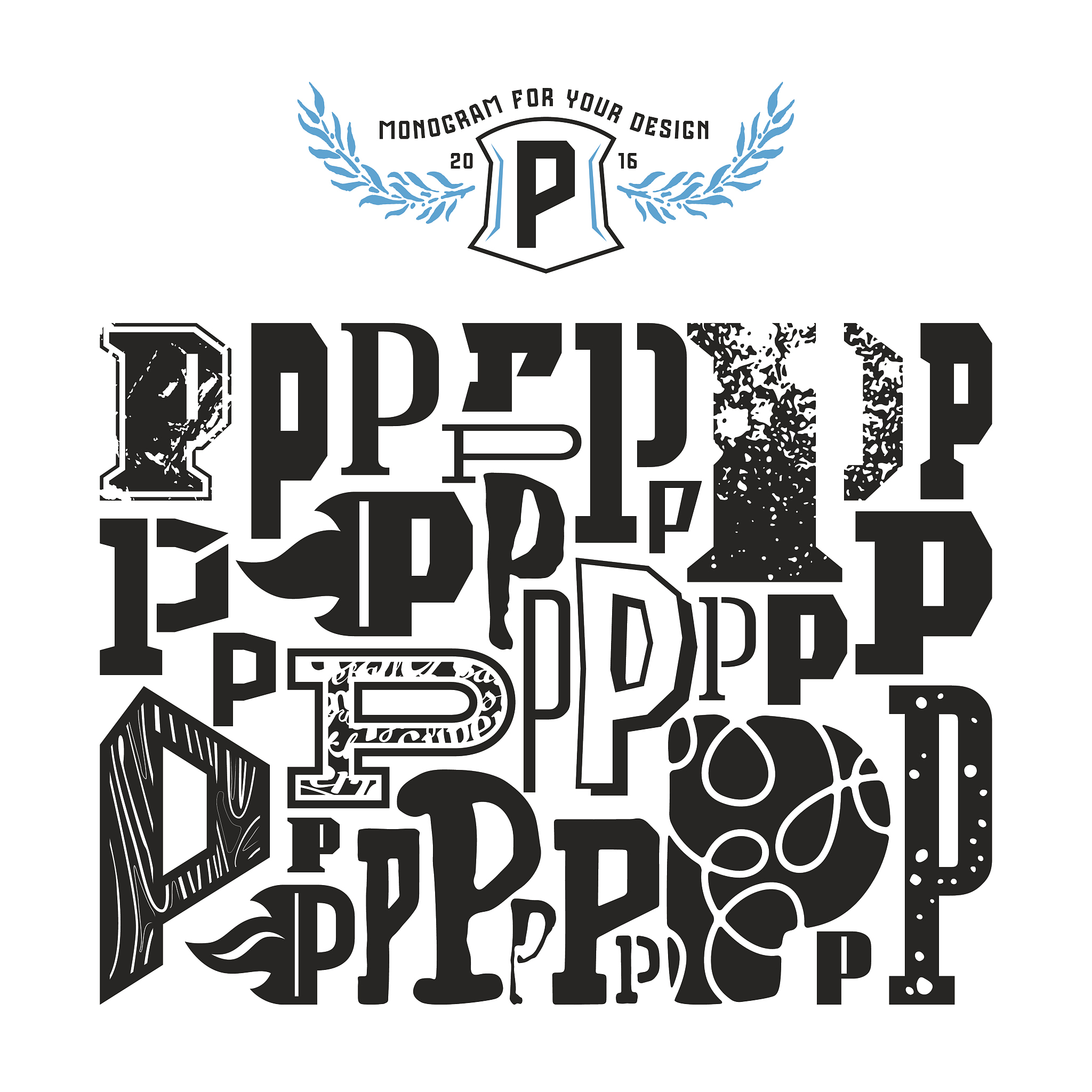 stock vector set of monograms and initial letter p