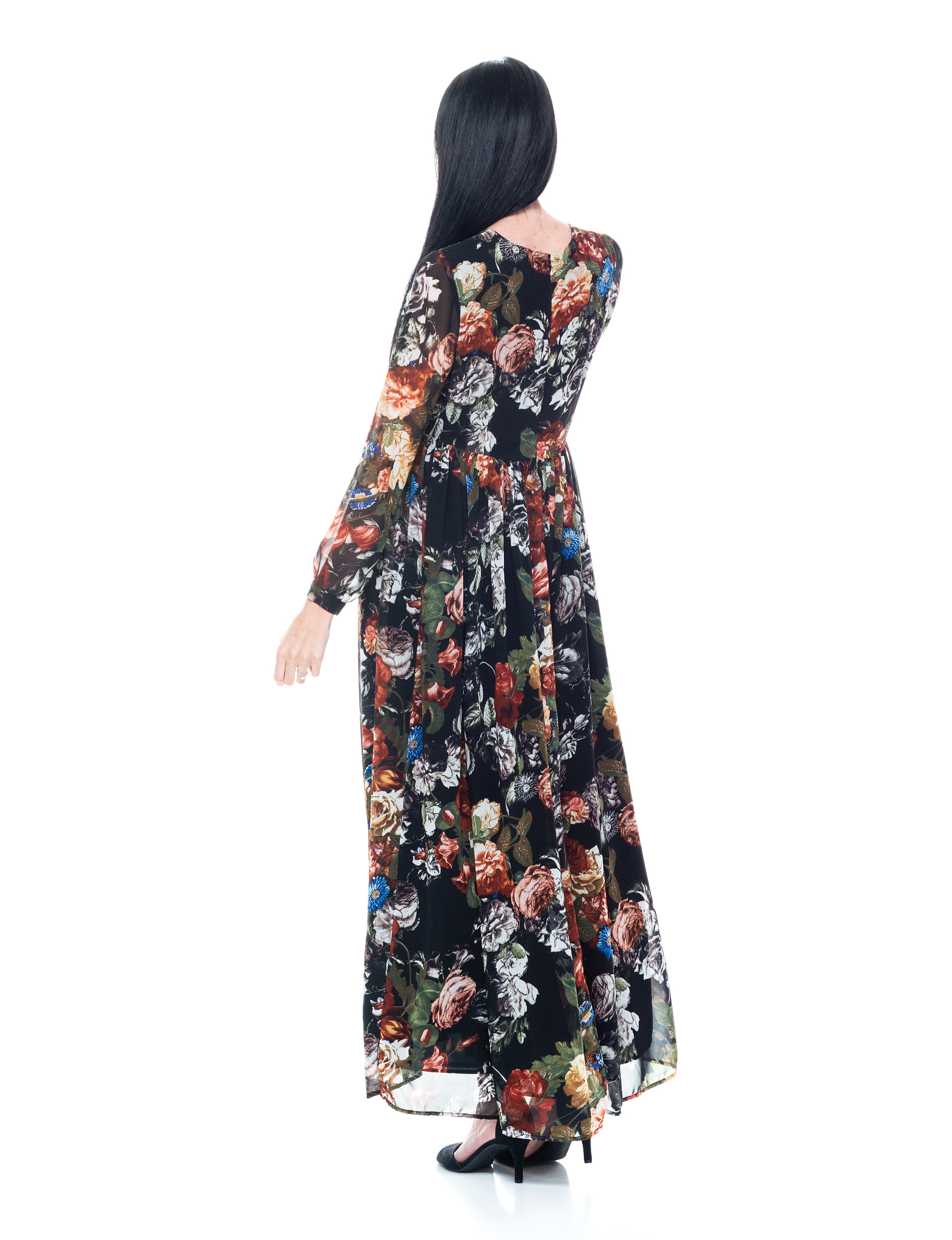 时尚休闲印花V领高腰长袖连衣裙评论