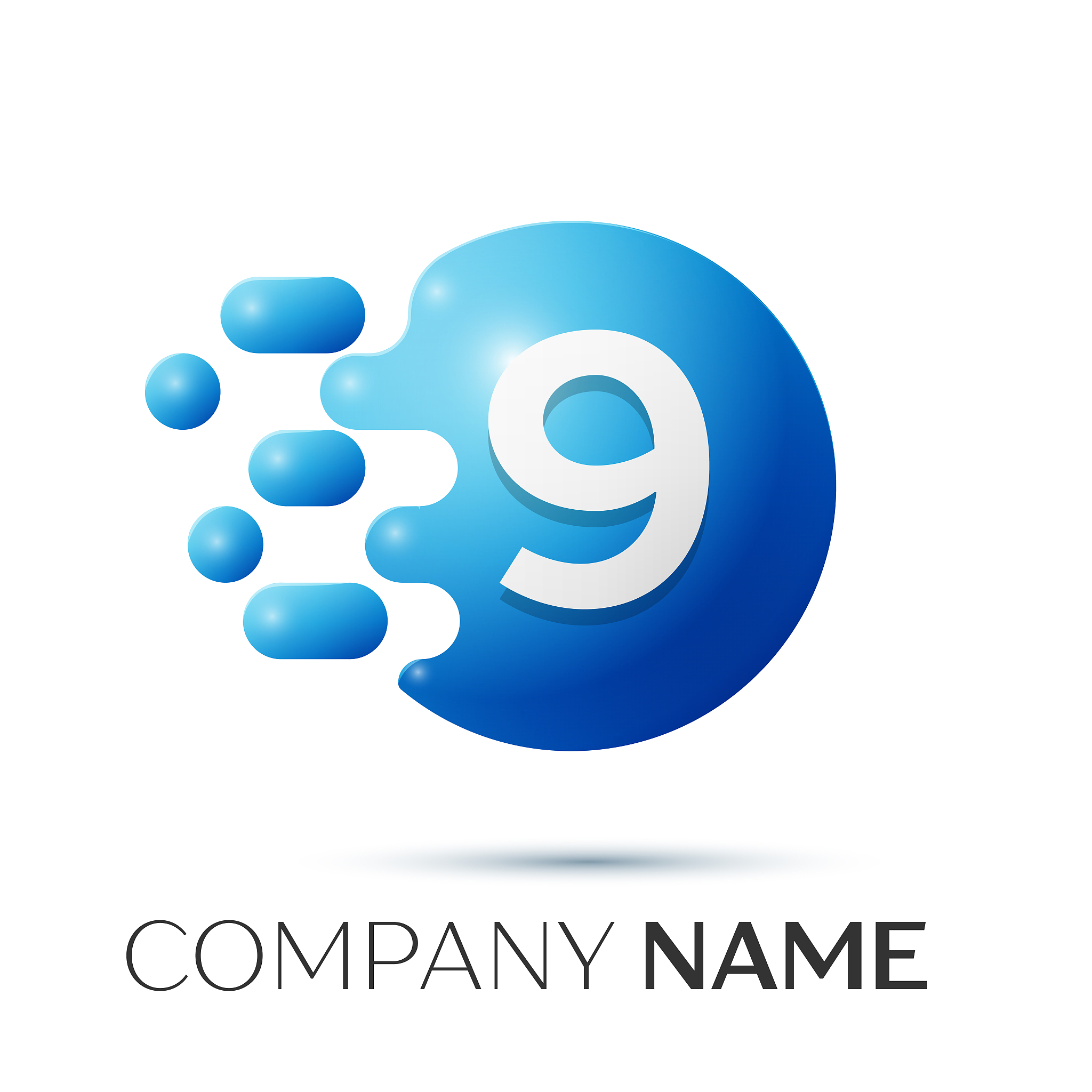number nine splash logo blue dots and bubbles
