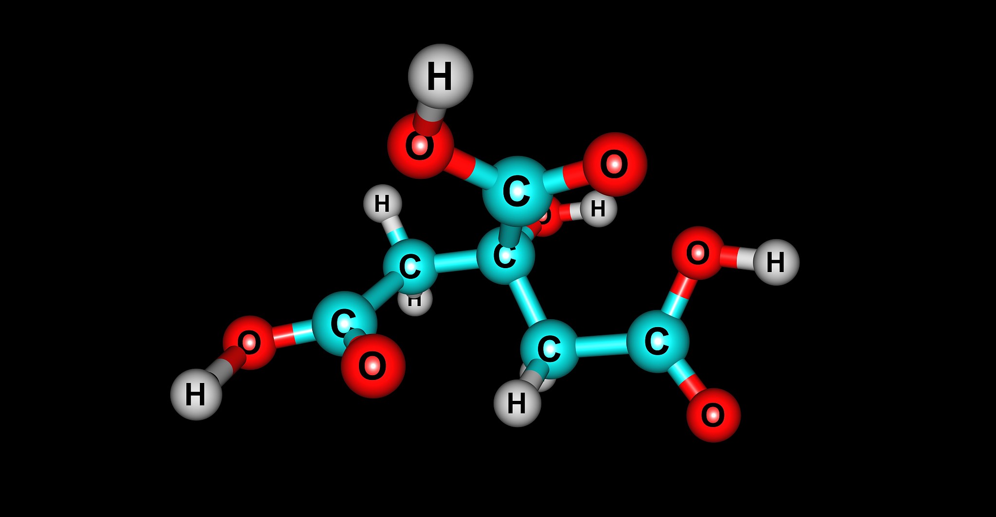 citric acid molecular structure isolated on black