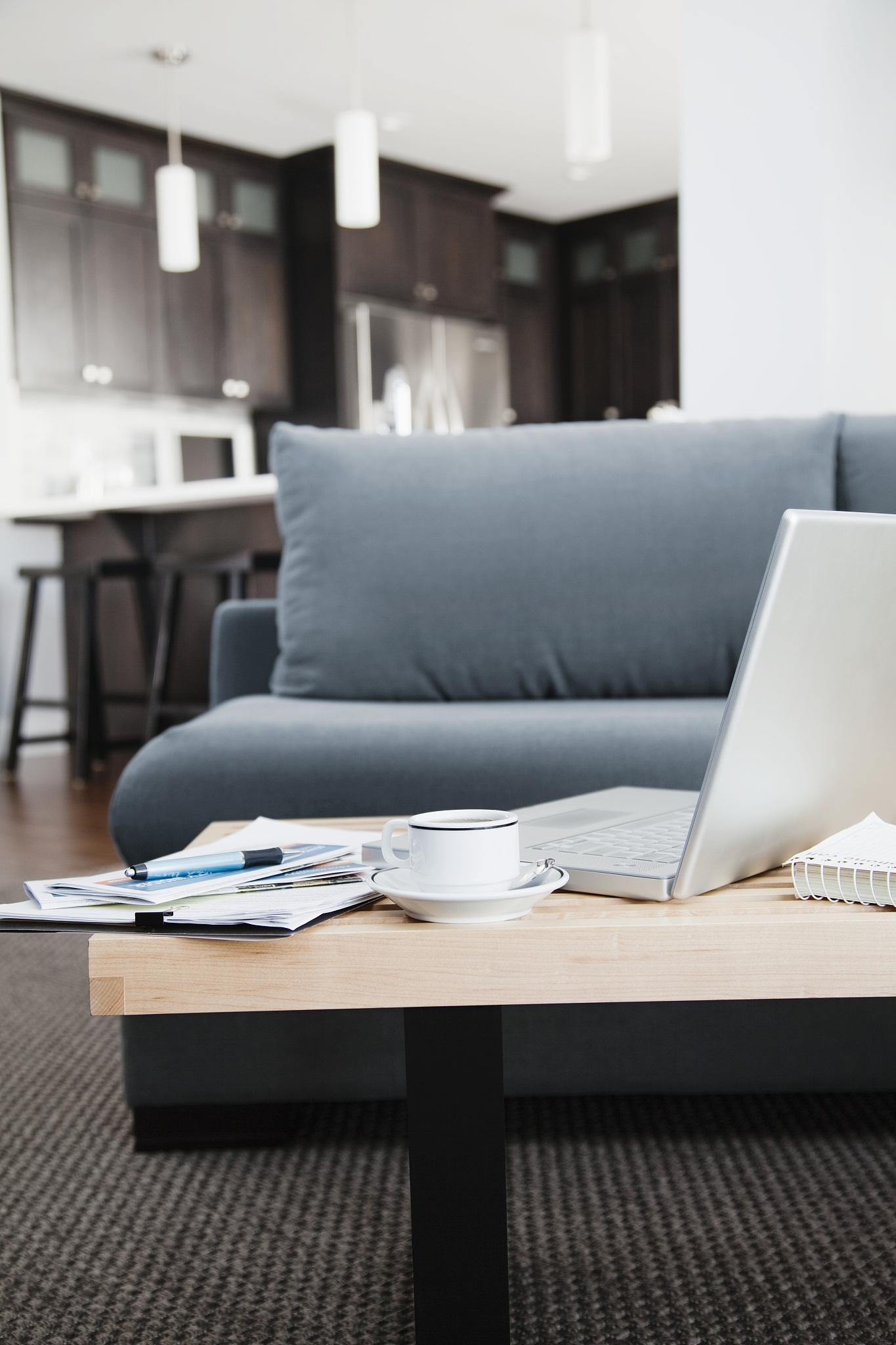 laptop on coffee table in living room