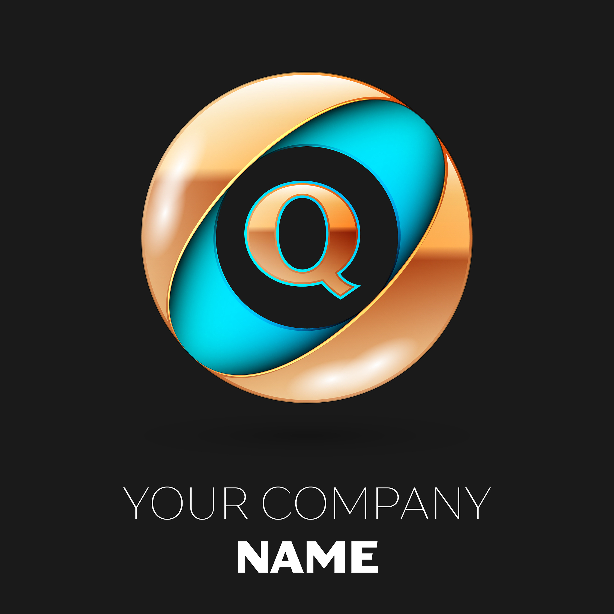 golden letter q logo symbol in blue-golden circle