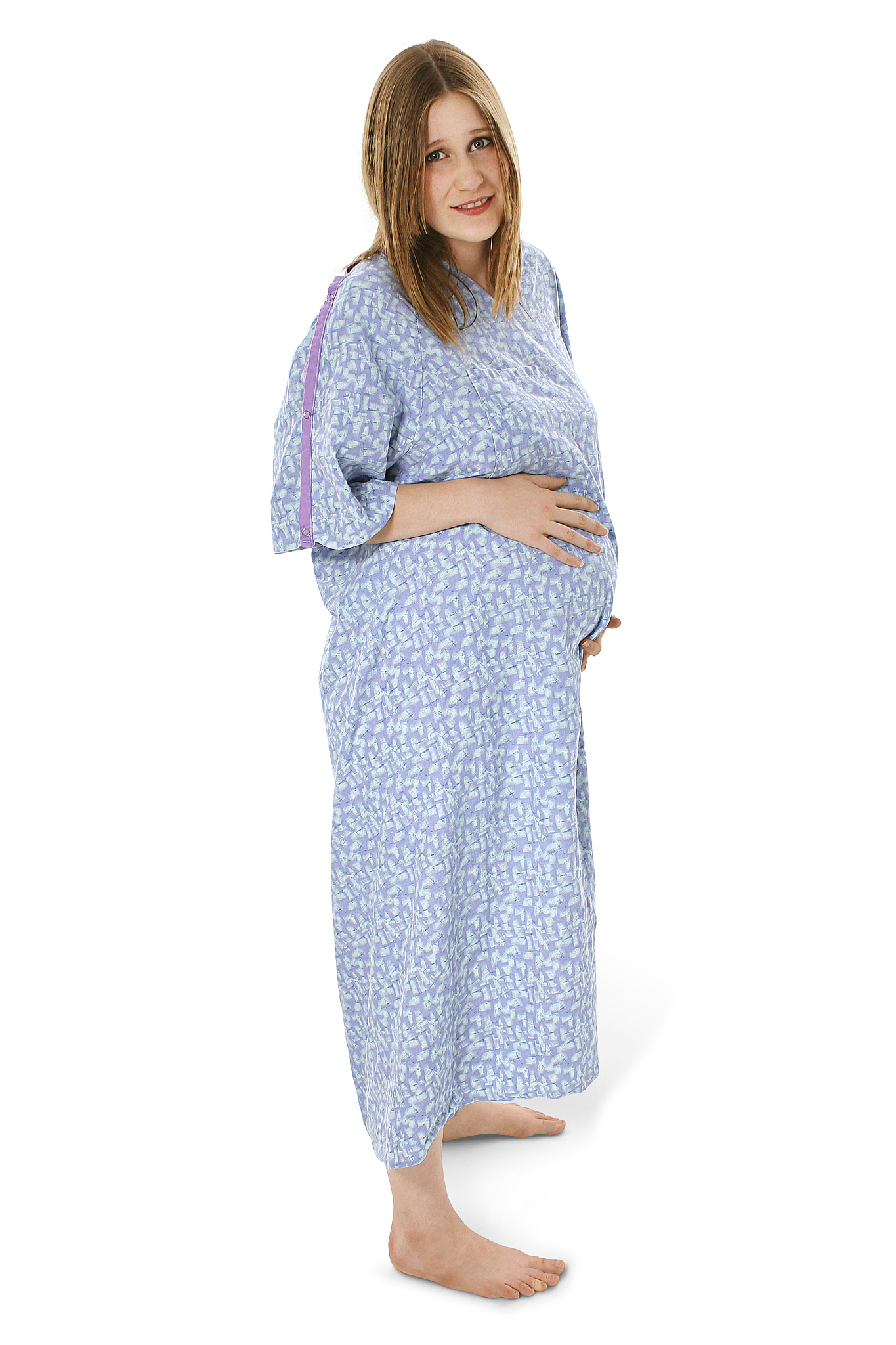 expecting mother wearing hospital gown