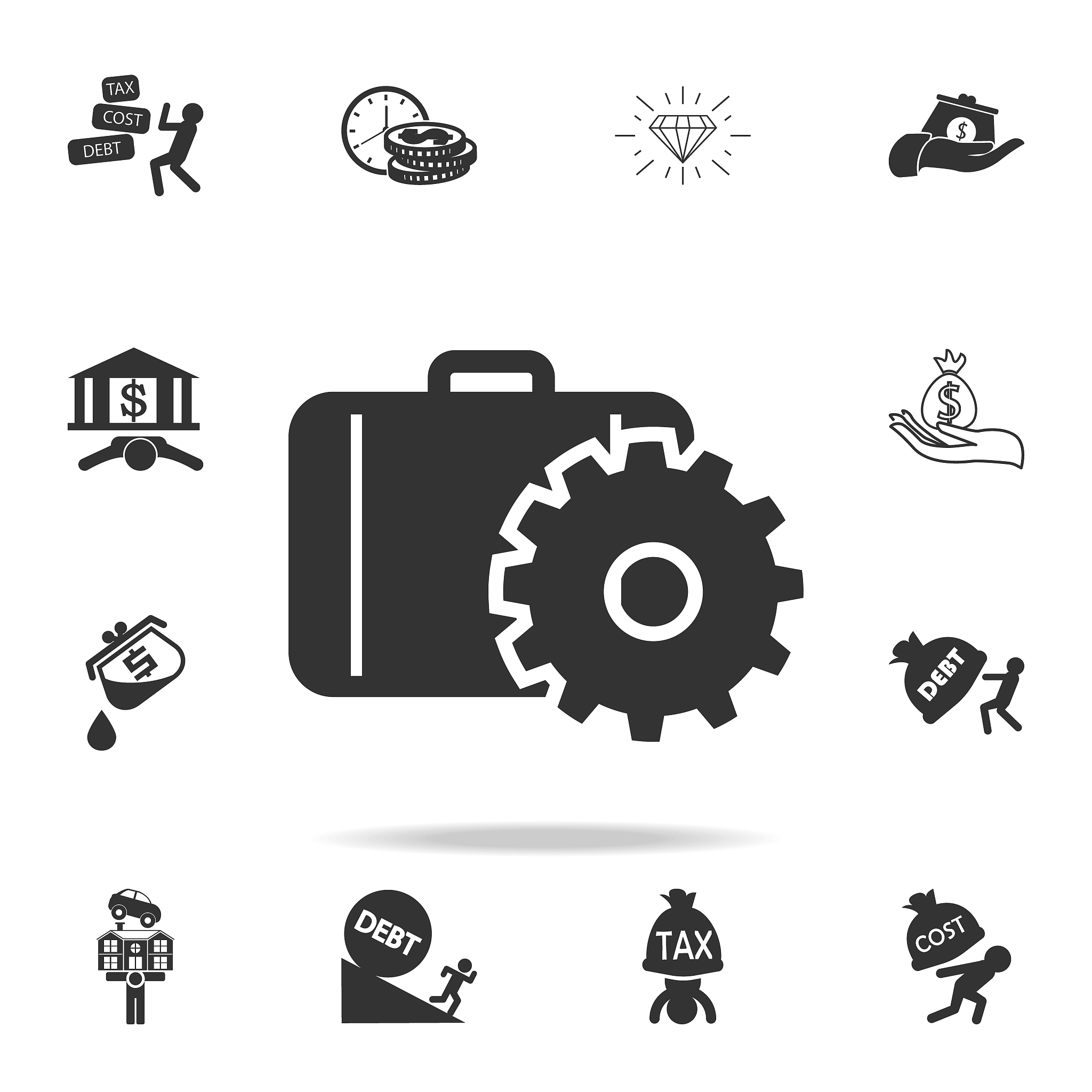 portfolio icon with gear. detailed set of finance, banking and p