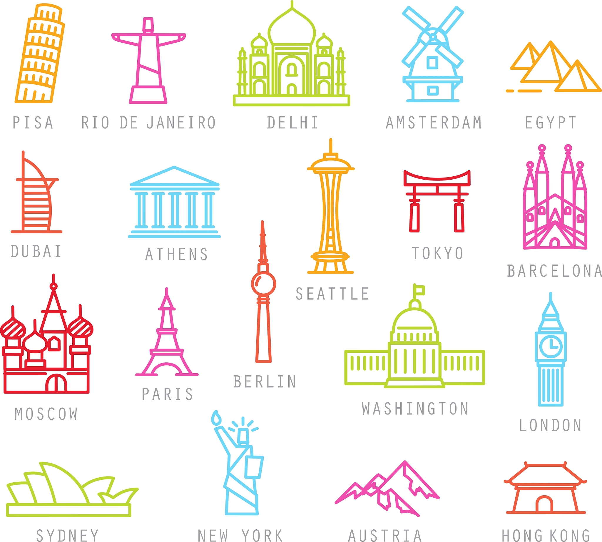city flat color icons