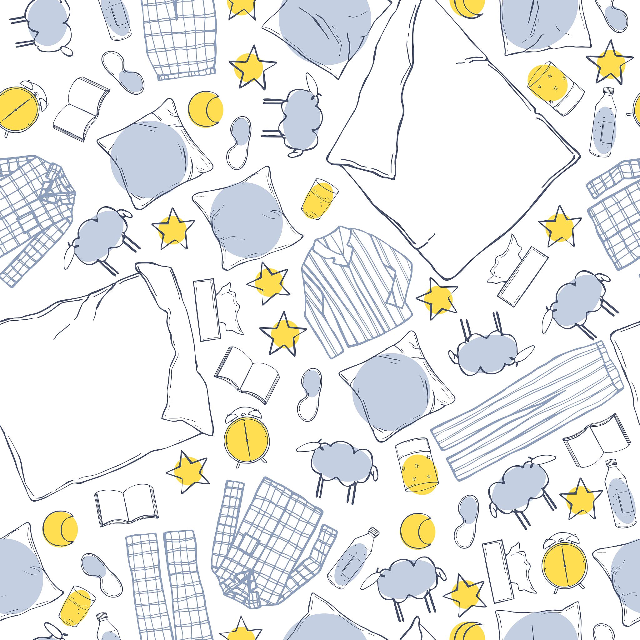 hand drawn sleep set. vector seamless pattern.