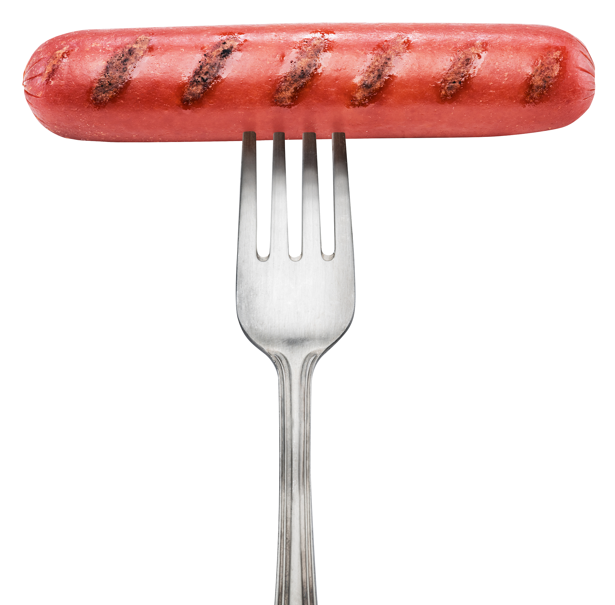 grilled sausage on a fork.