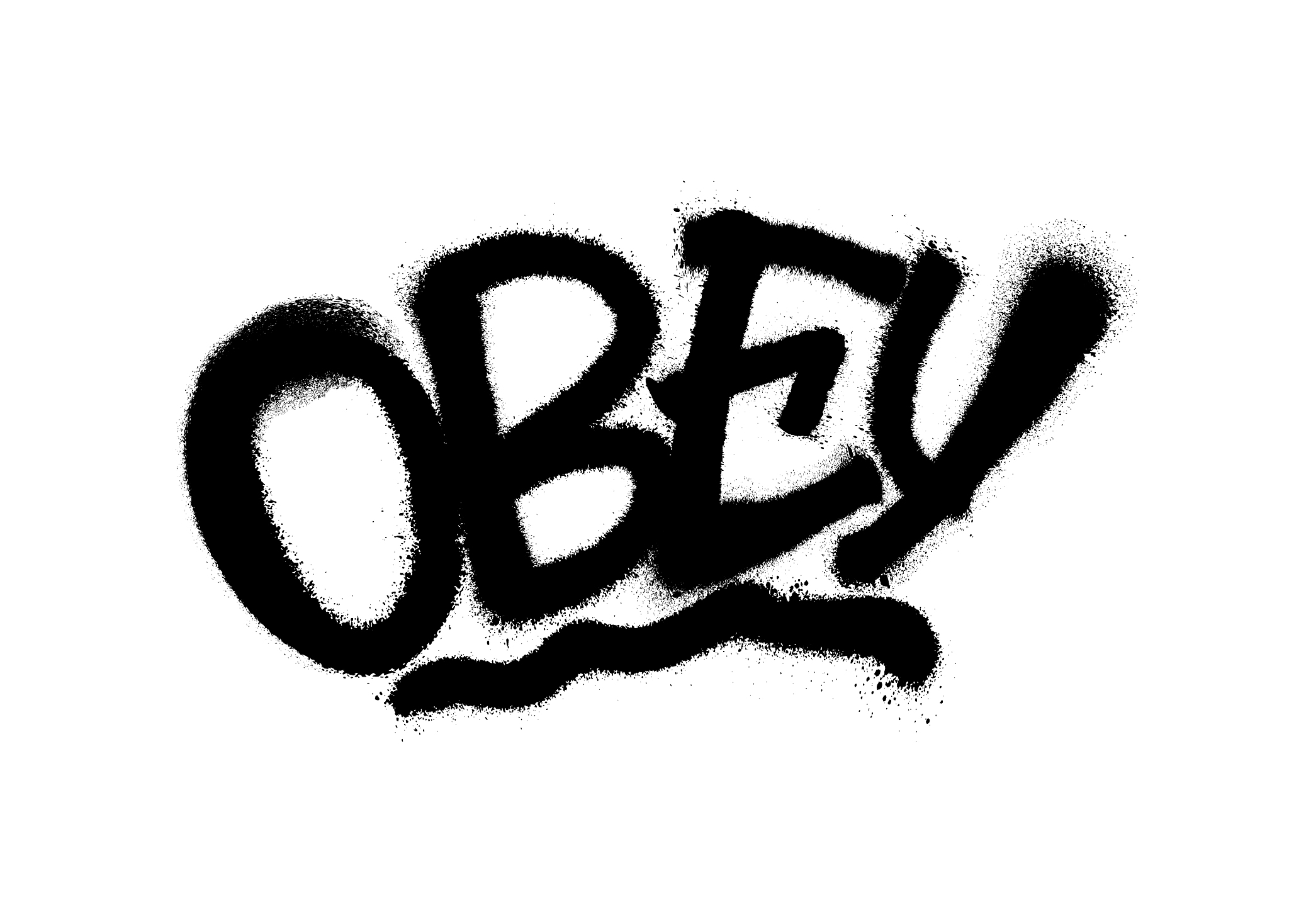 sprayed obey font with overspray in black over