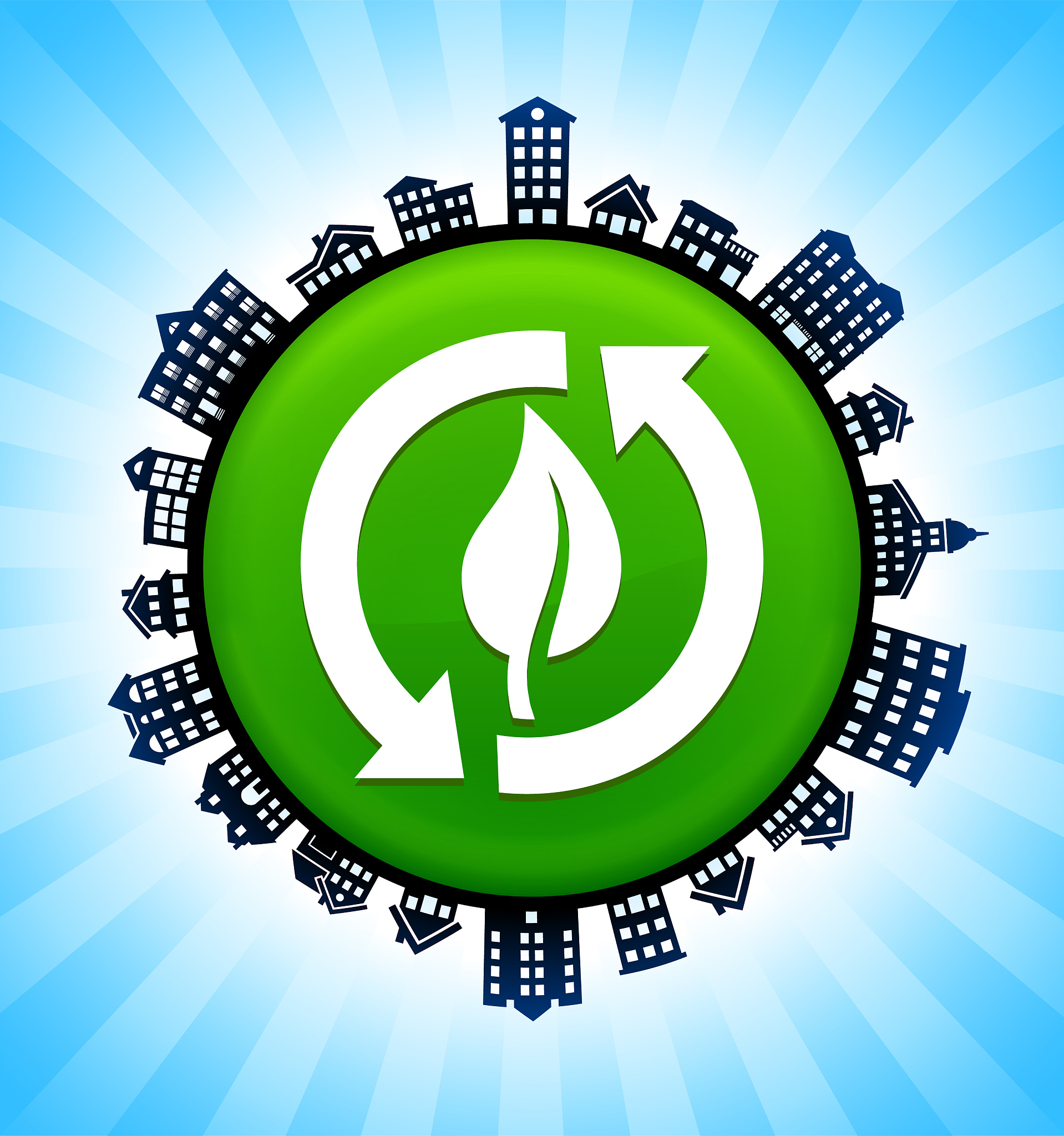 leaf recycle on rural cityscape skyline background