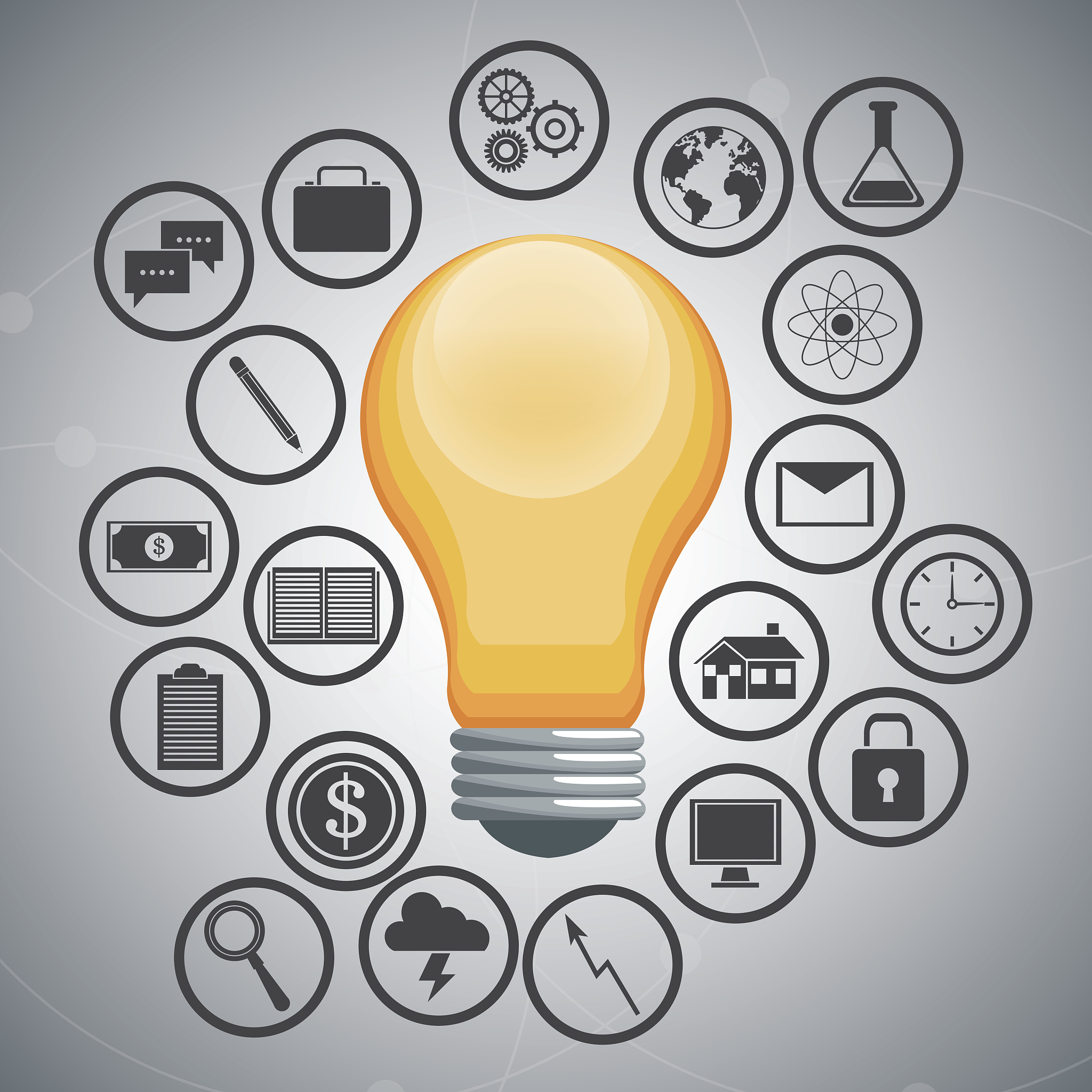 light bulb and icon set design