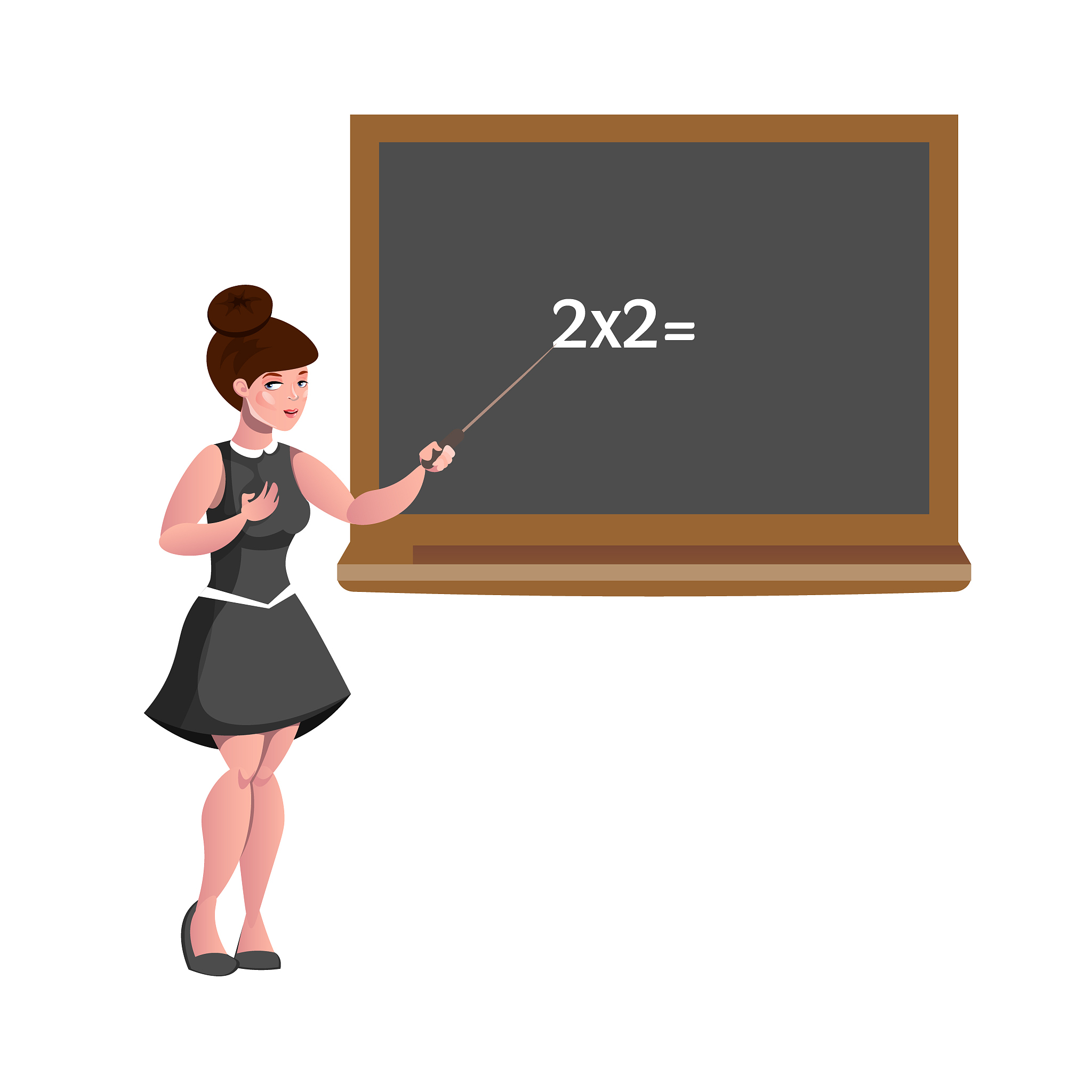 female teacher with blackboard isolated