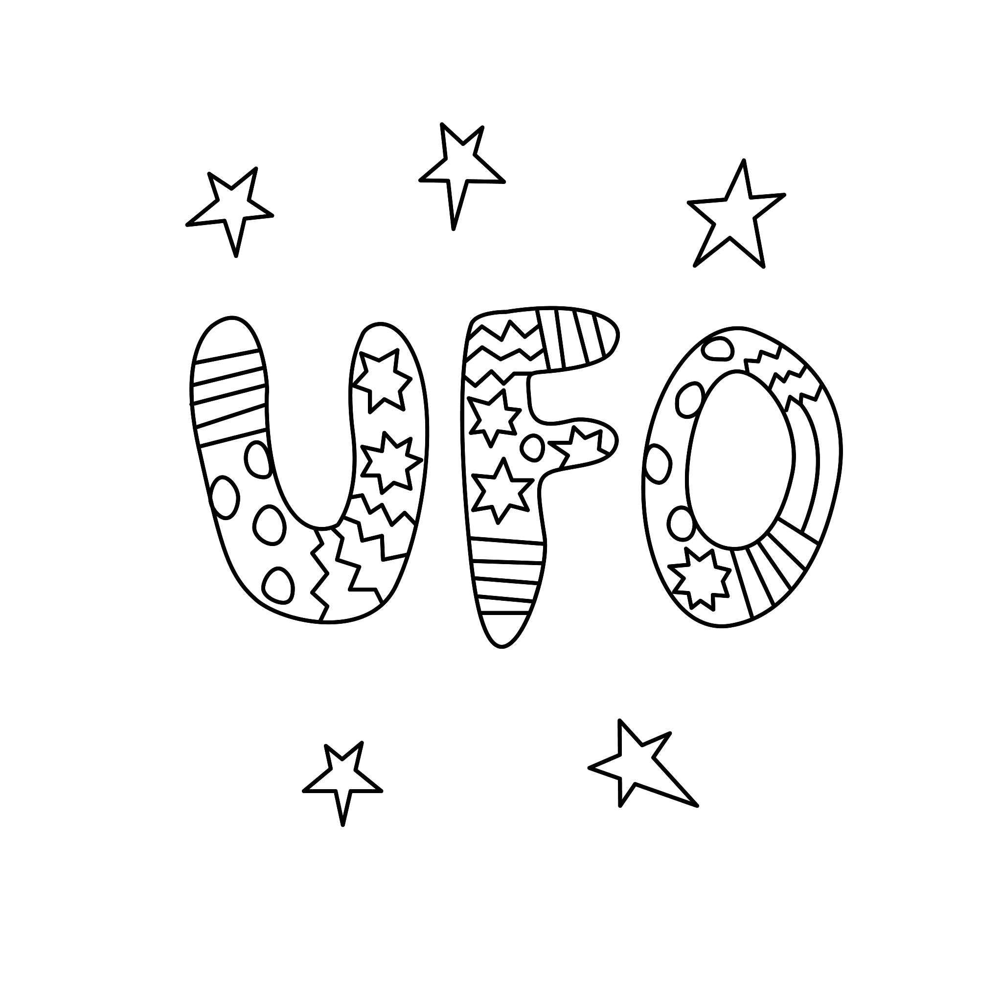 ufo- handwritten calligraphy vector illustration. black letterin