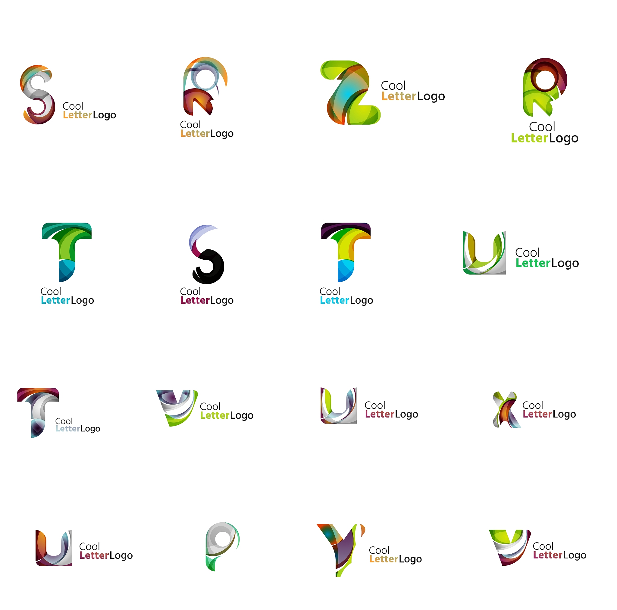 set of colorful abstract letter corporate logos