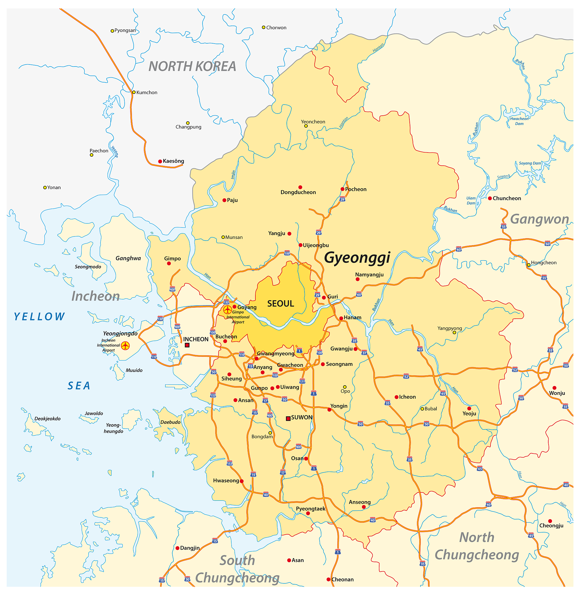 expressway map of south korea s gyeonggi province and the capita