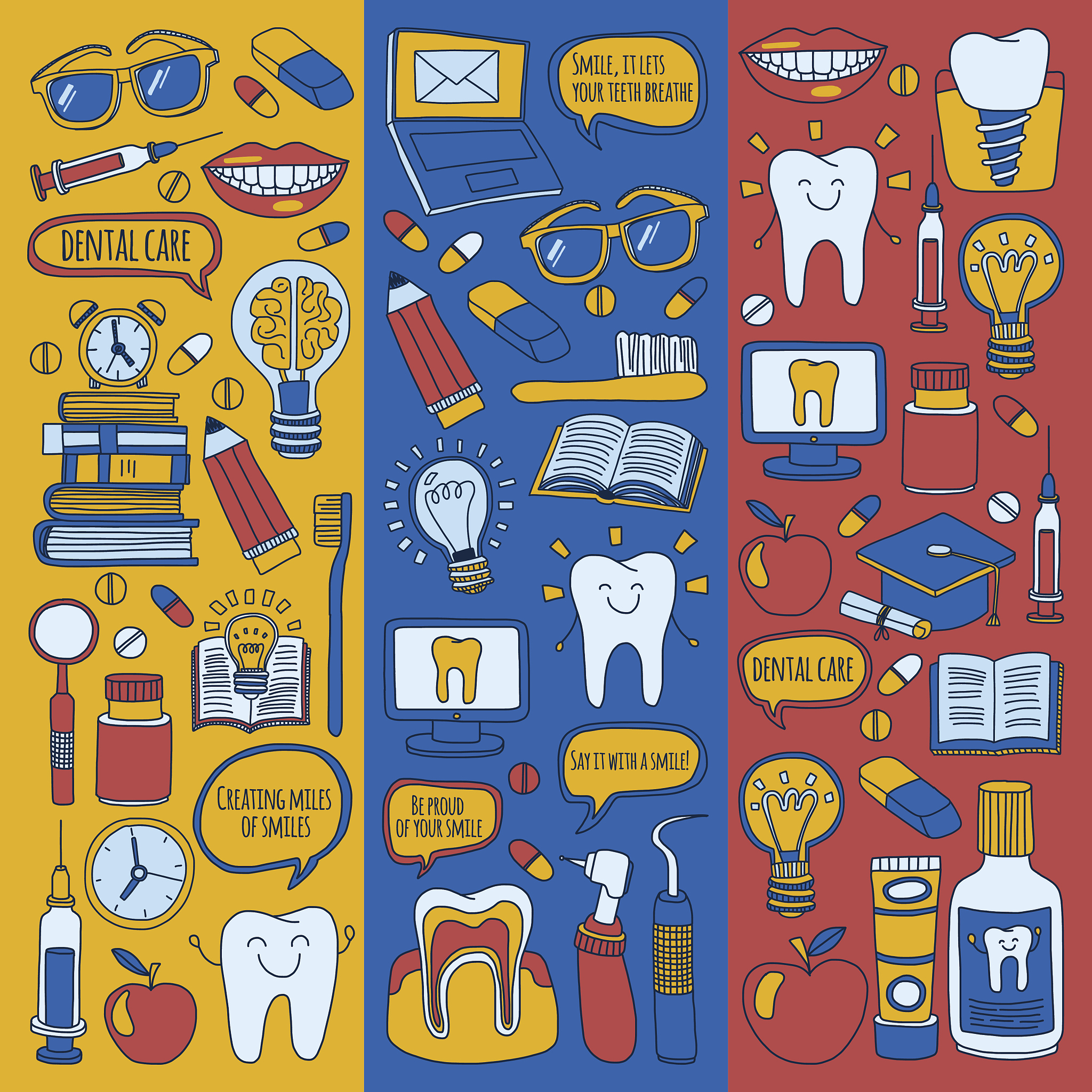 dentistry vector doodle set of icons children dental care