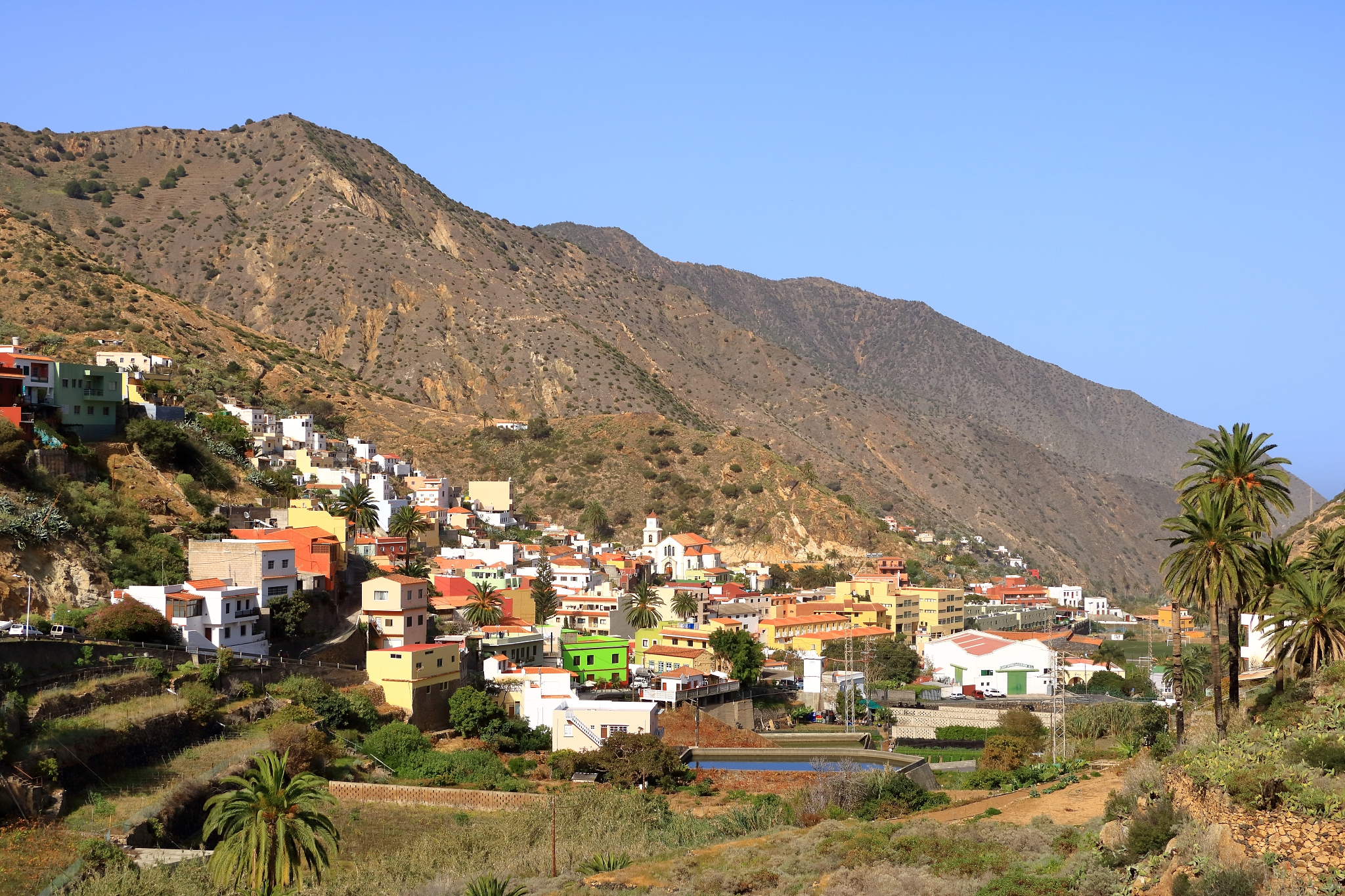 colorful homes in vallehermoso town and valley on the island of 