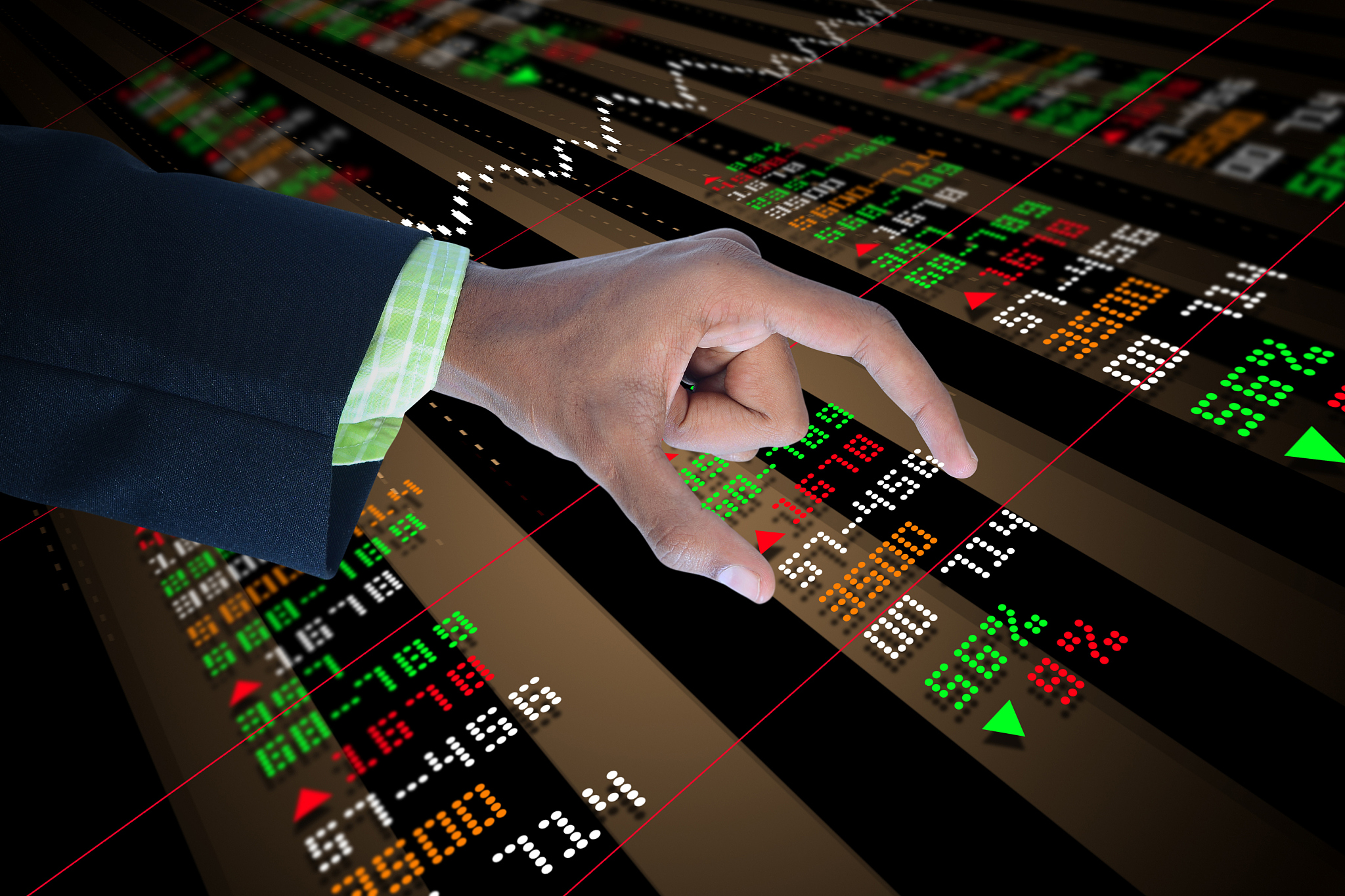 business man touching the stock chart