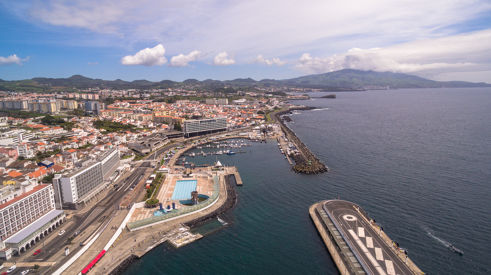 city with harbor at ponta delgada, capital city of the azores at
