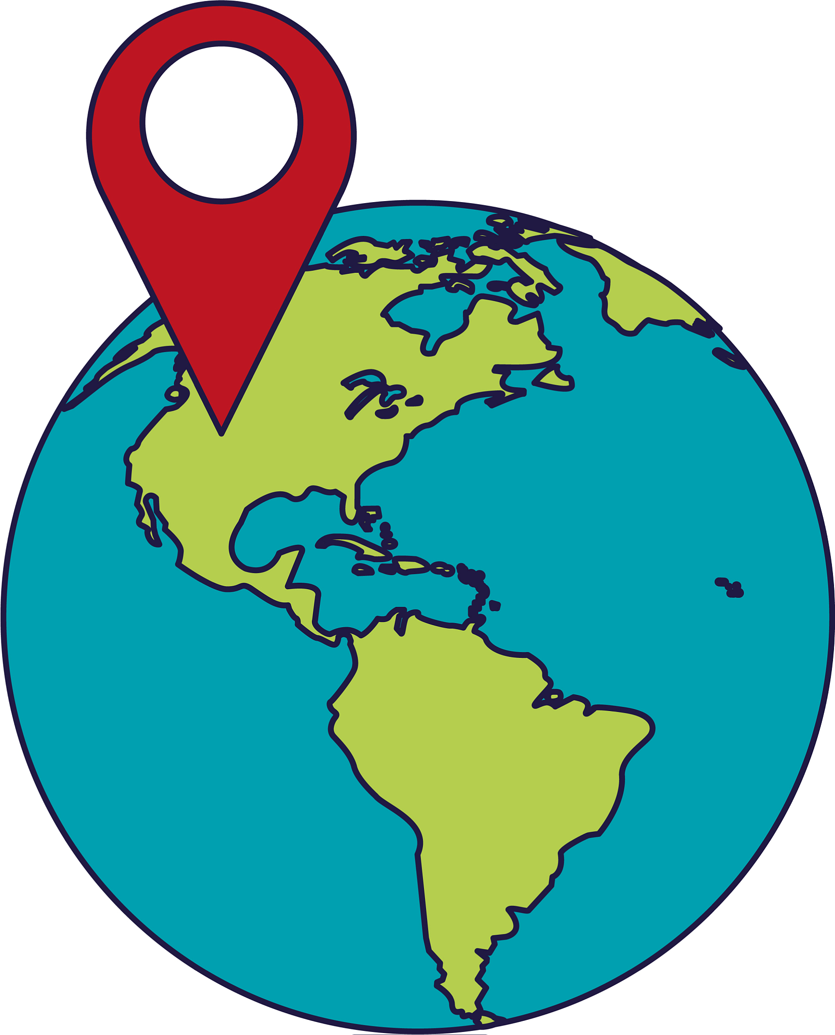 location pin in world globe