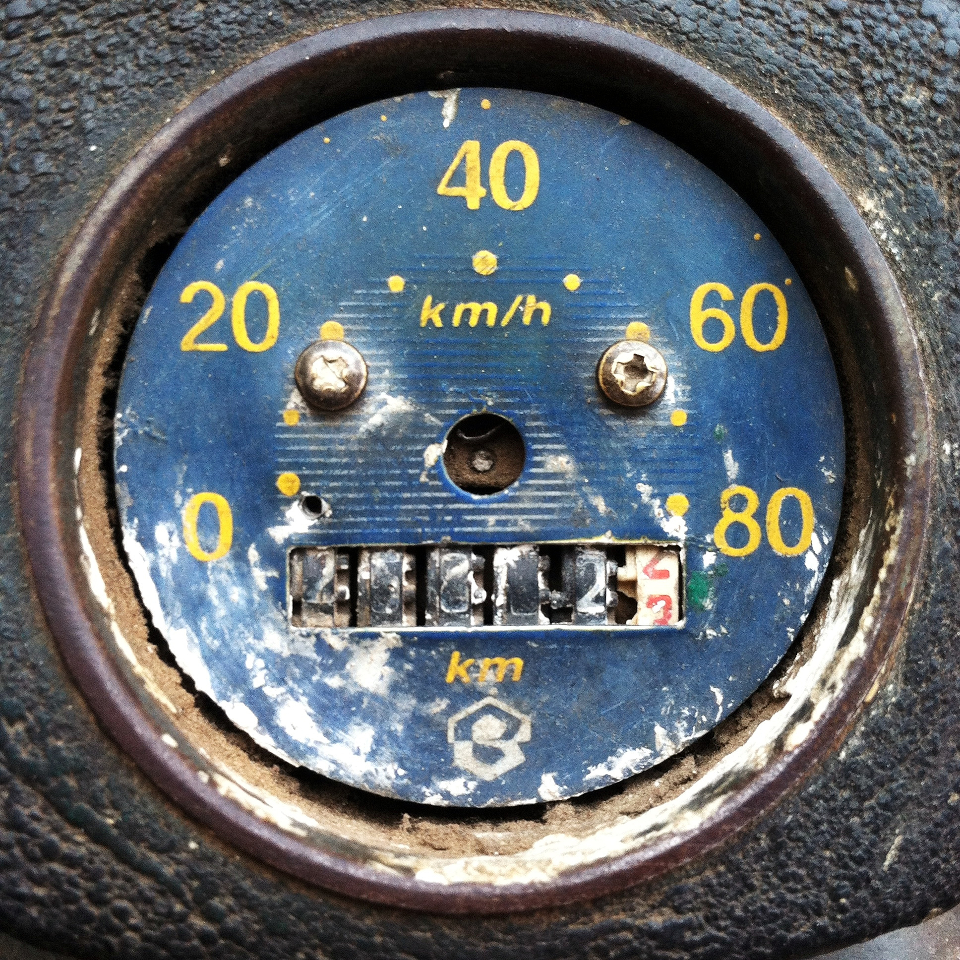 weathered speedometer of car