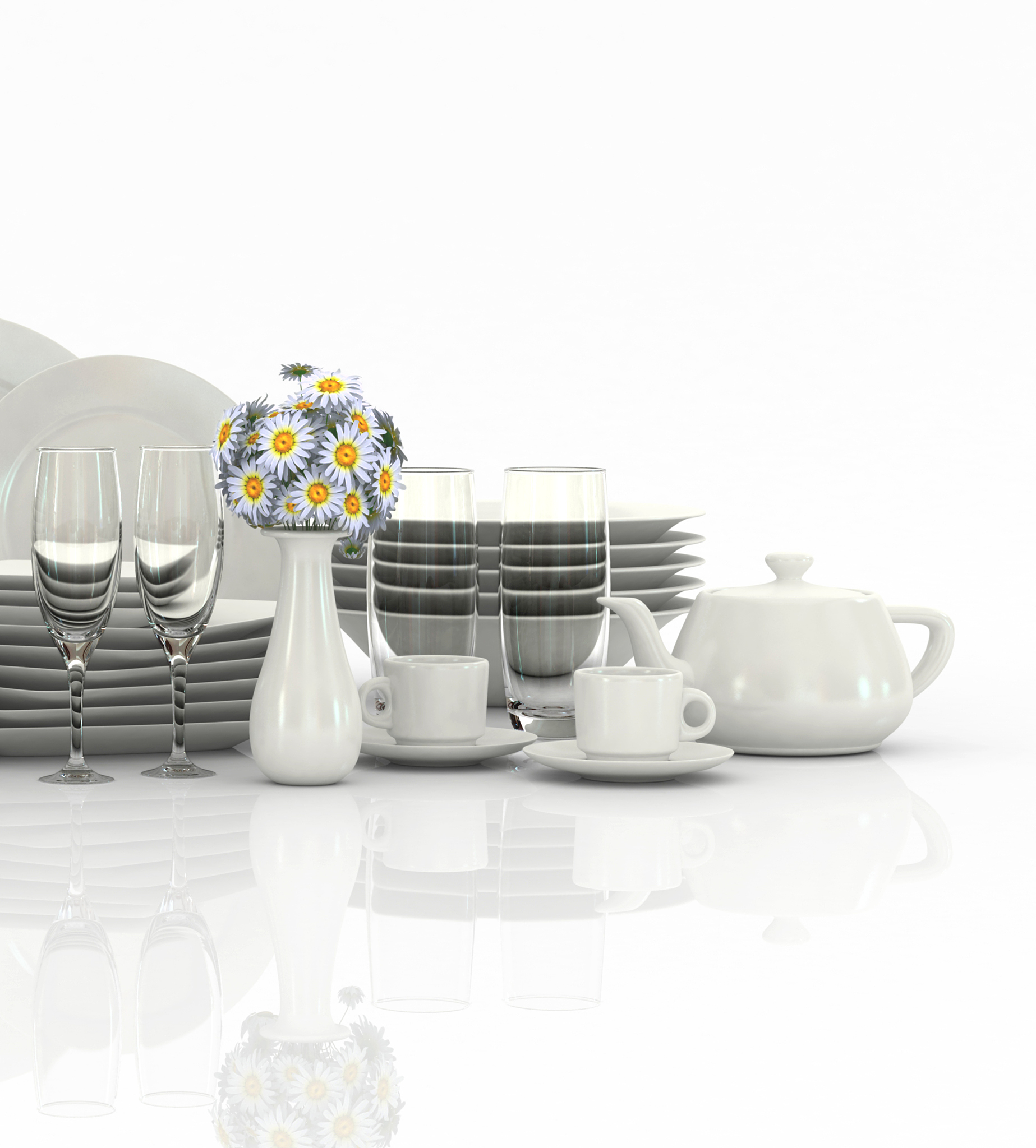 empty bowls, plates, cups and glasses
