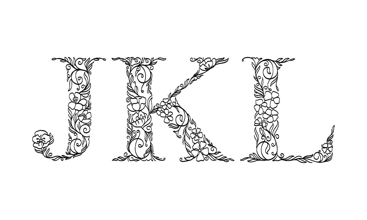 花卉插图字母j, k,和l.