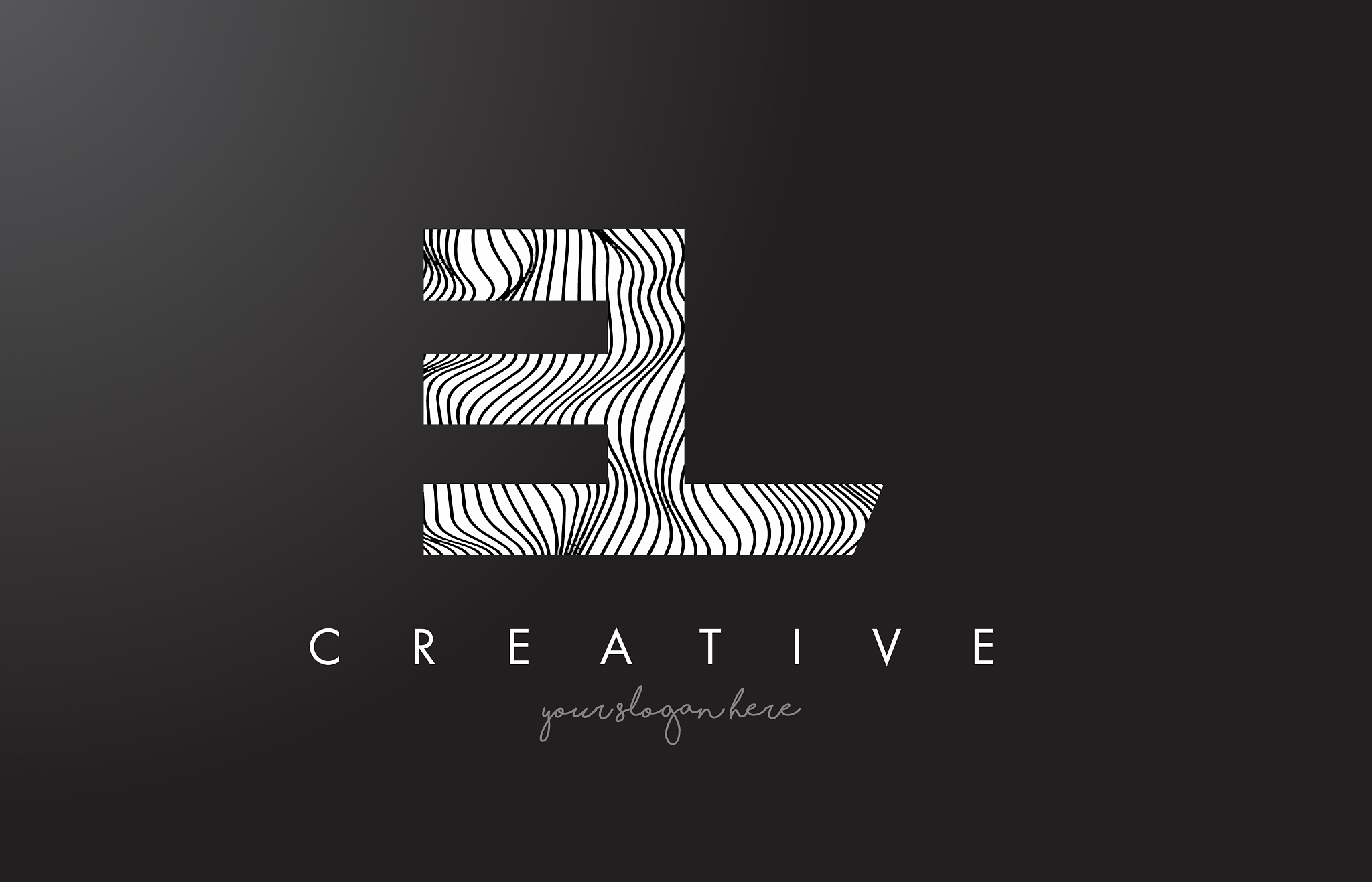 el e l letter logo with zebra lines texture