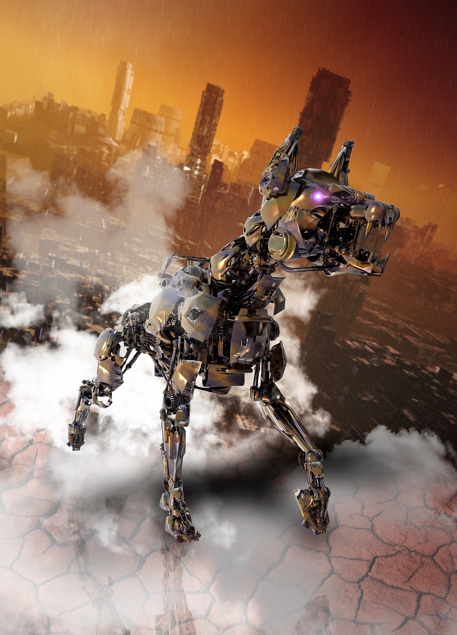 在Midjorney里面想创作一款3D机甲动物题材的创作有什么描述的关键词？